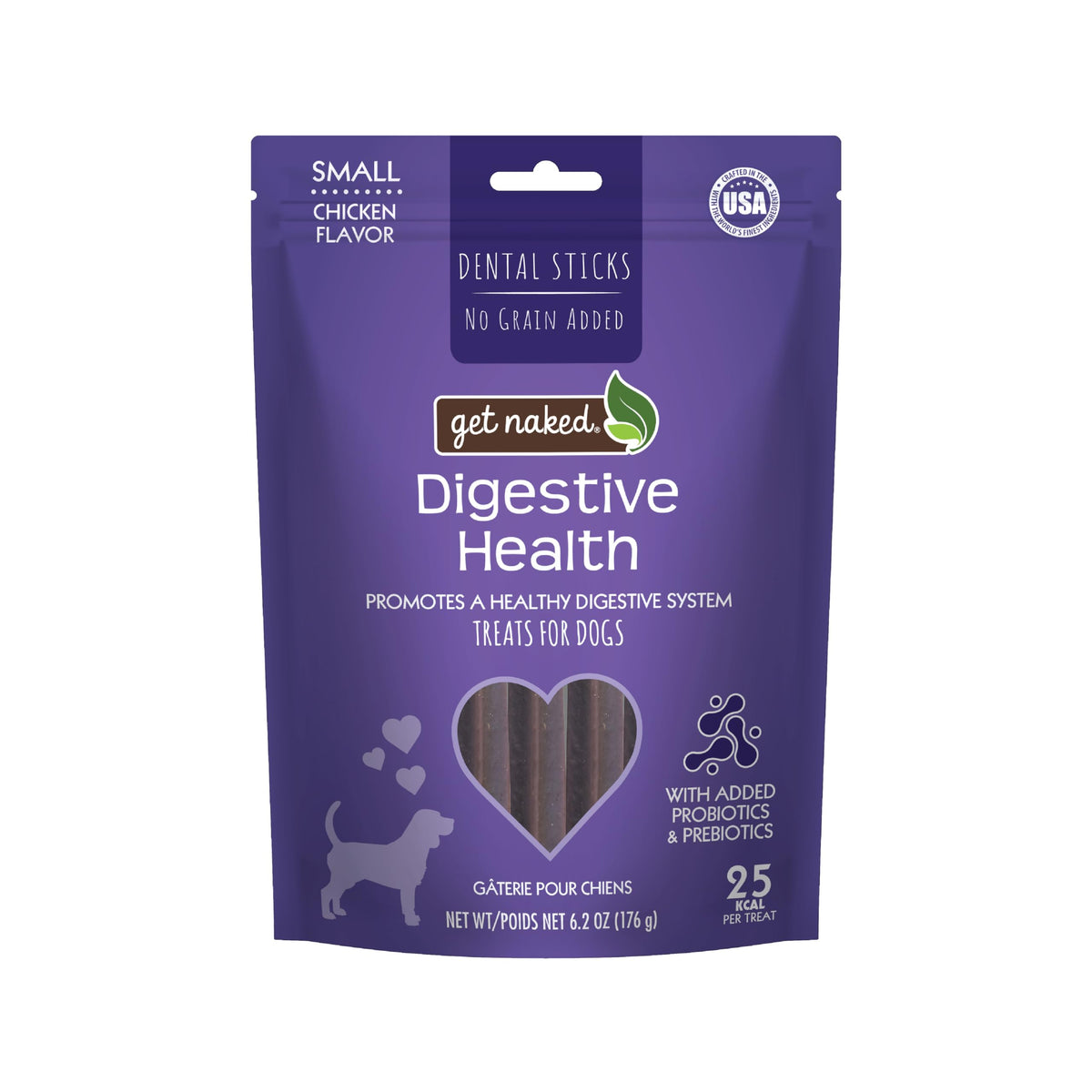 Get Naked palitos masticables digestivo para perros pequeños, apoyo suave al estómago.