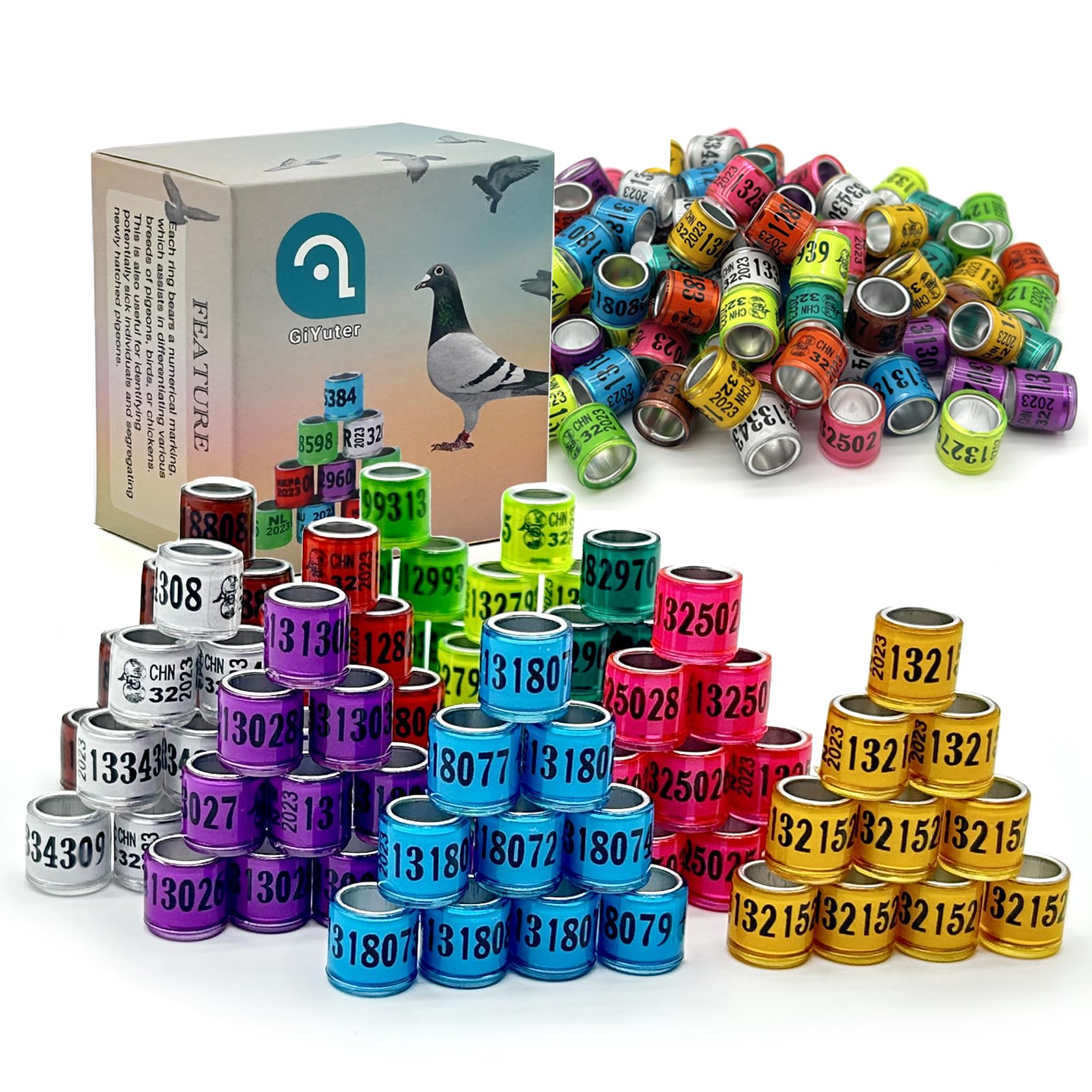 Anillo GiYuter para palomas, aro de aluminio multicolor facilita el rastreo y la verificación.