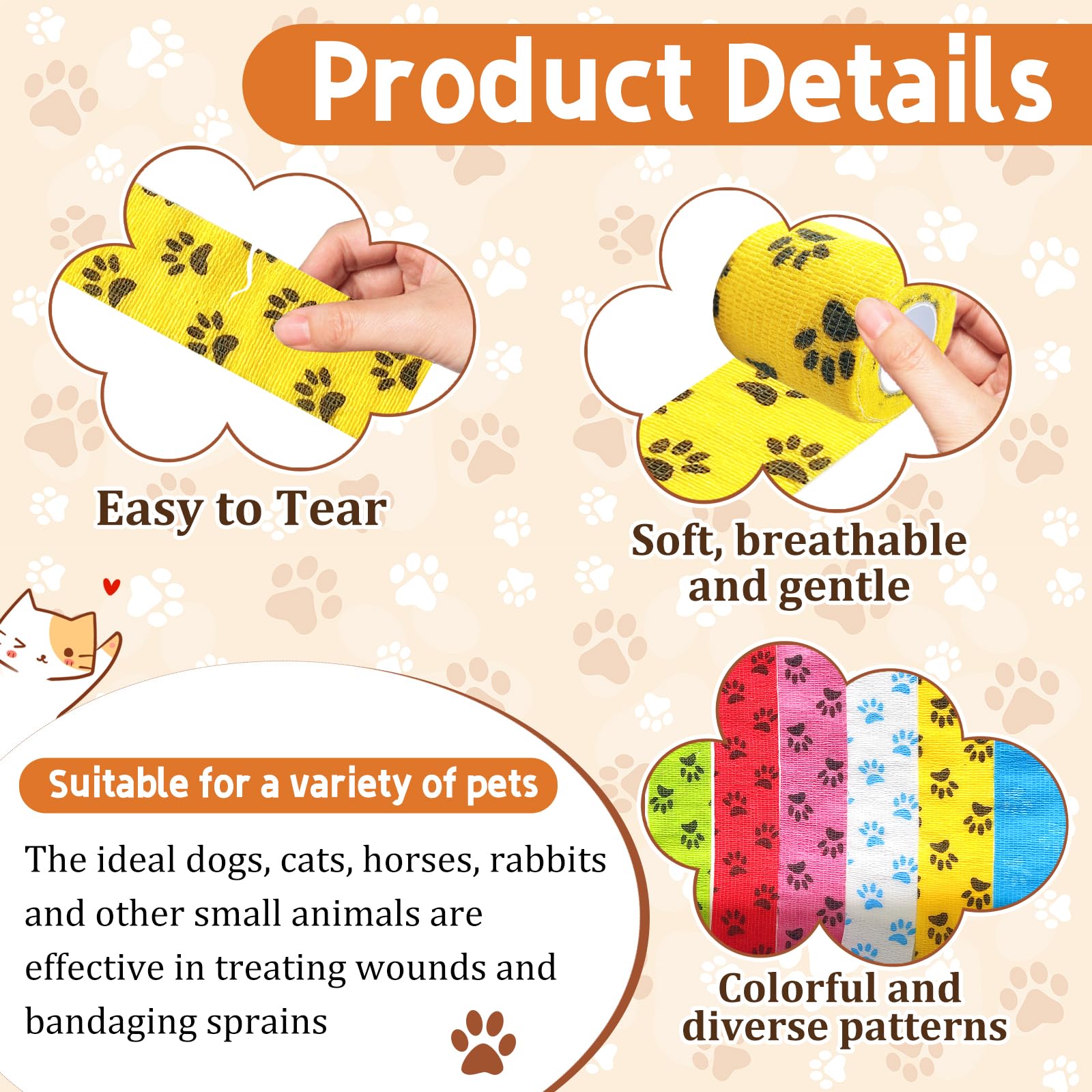 GIFTMISSU Vet Wrap patitas amarillo: huellas que reducen estrés durante curas
