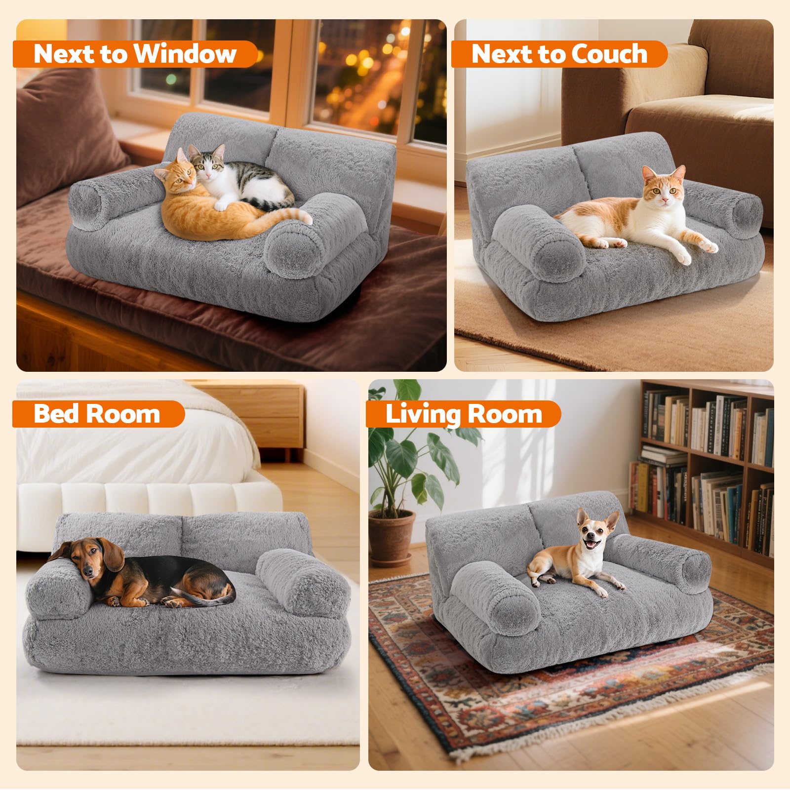 Gimars cama gris, material suave de pelo sintético para confort durante todo el año.
