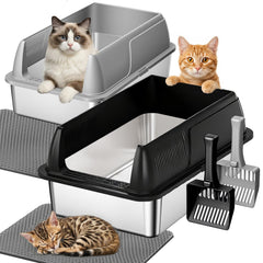 Gimars caja de arena XL en acero inoxidable, espacio amplio para gatos grandes.
