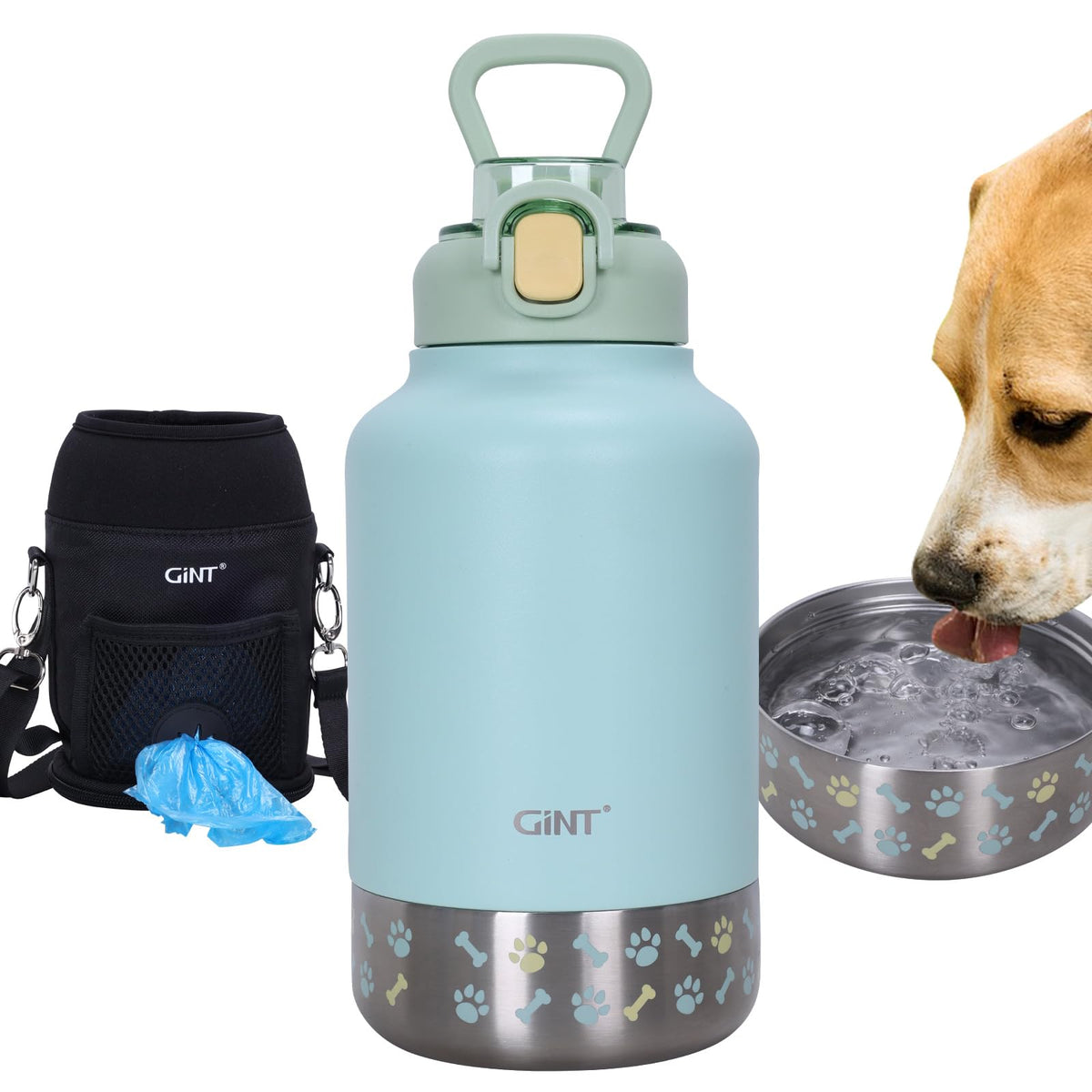 Botella GiNT 37oz aislada para agua de perros y humanos durante paseos.