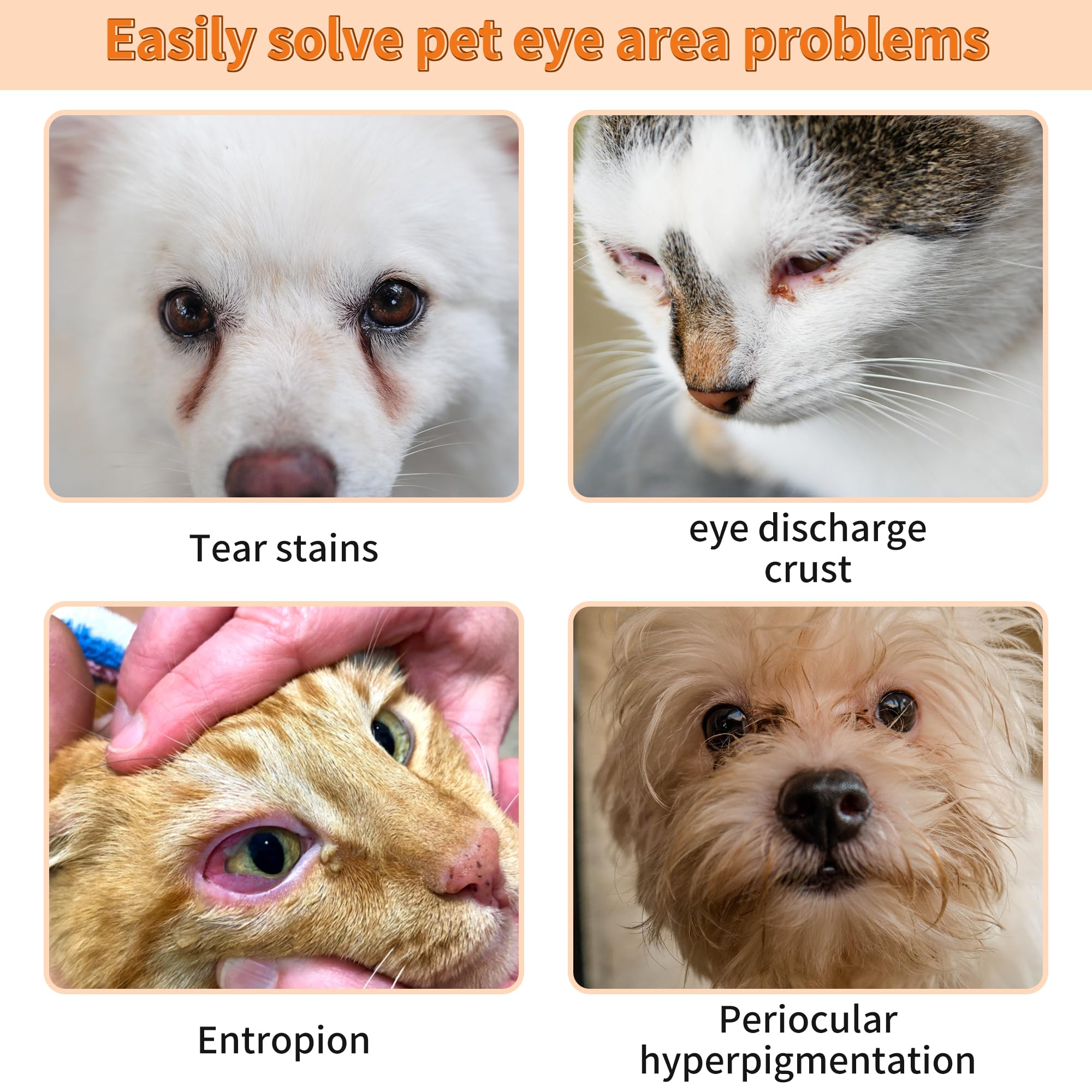 GJYC PET uso diario para cuidado ocular, ideal para pelaje blanco.