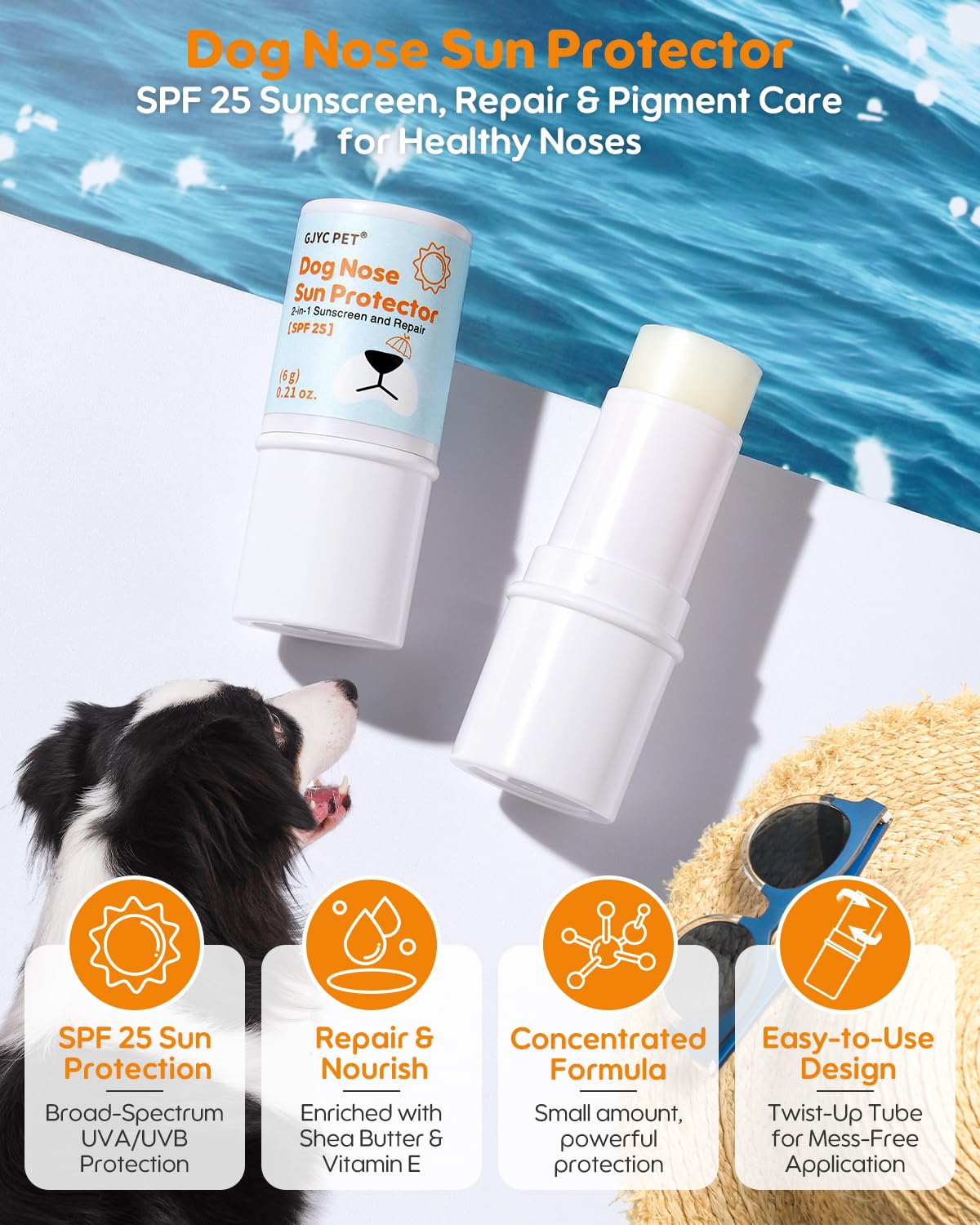 Protección solar para nariz sensible de perro SPF25 con GJYC PET