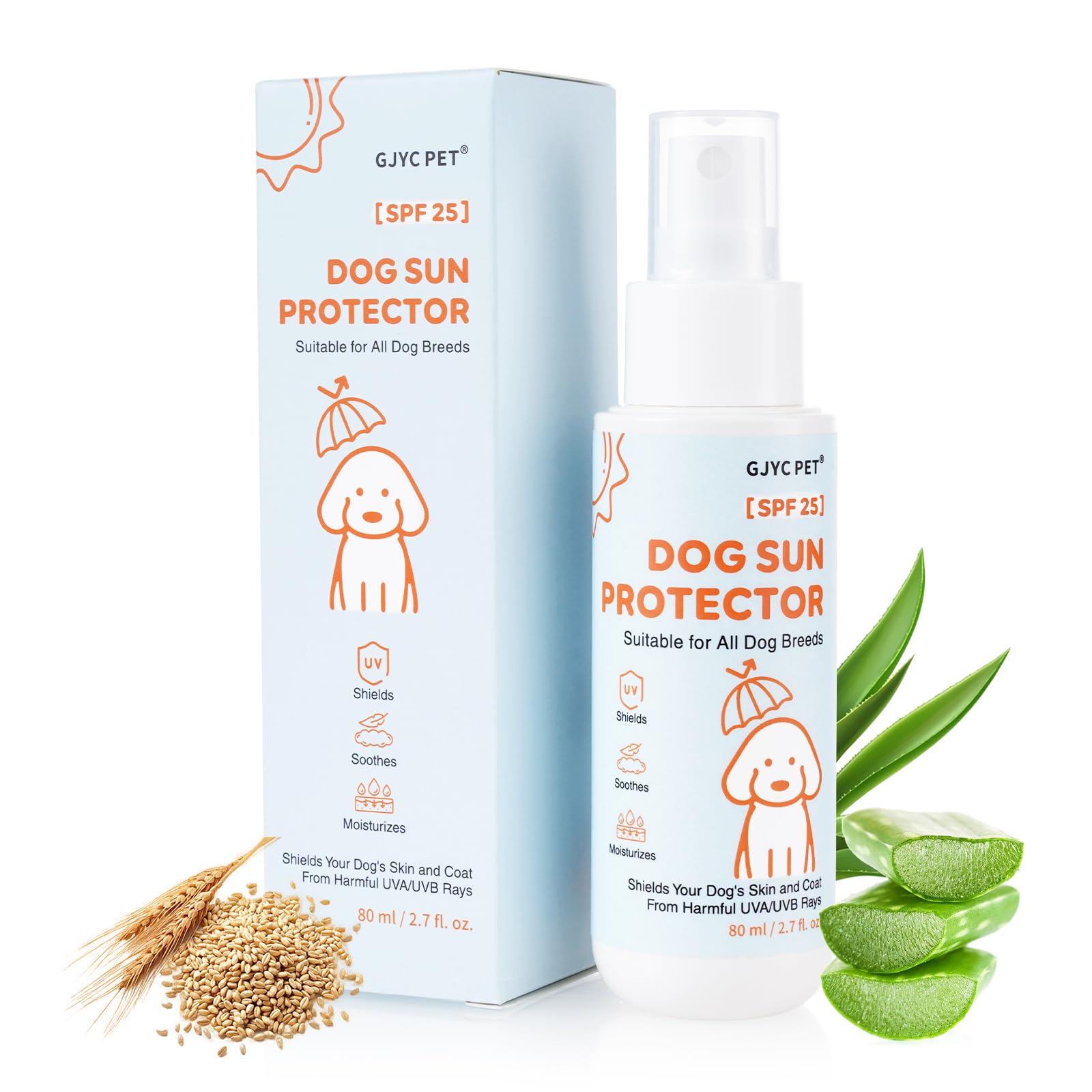 GJYC PET SPF25, spray proteccion solar para perros, protege piel durante paseos al sol.