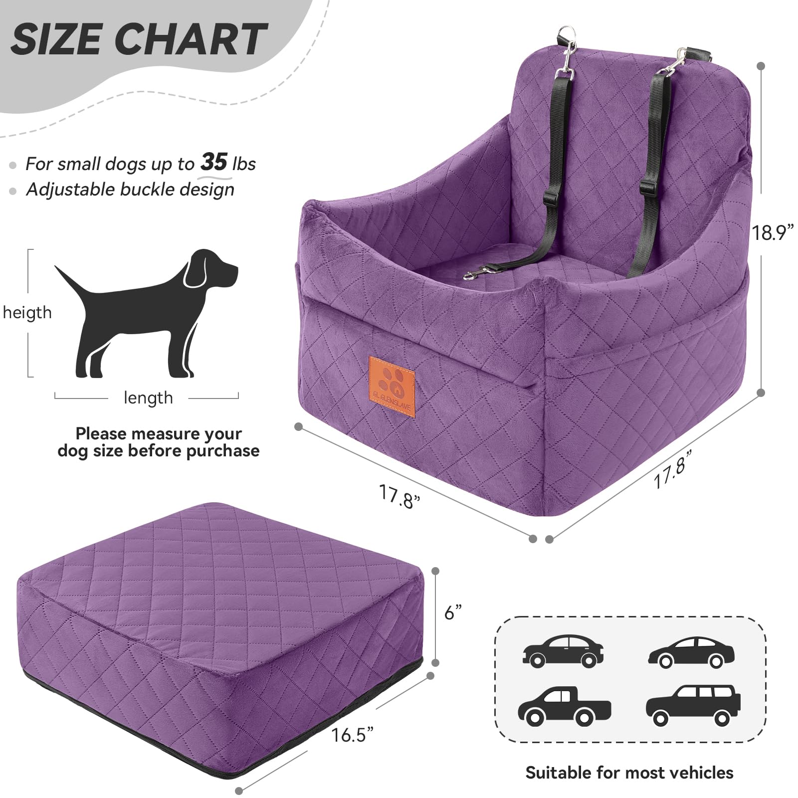 GL GLENSLAVE asiento coche para mascotas con bolsillos de almacenamiento