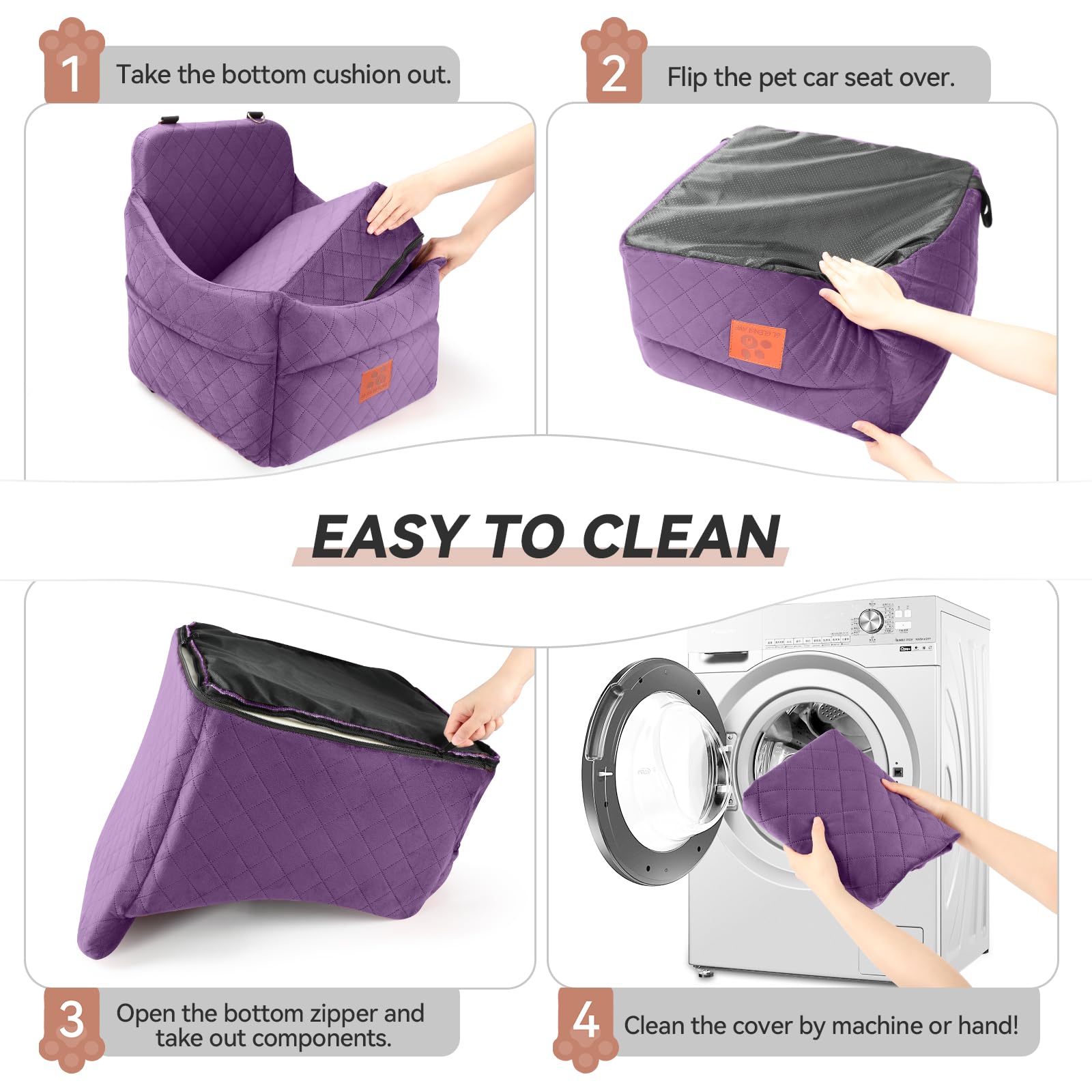 GL GLENSLAVE lavado y cuidado faciles del asiento para perro morado