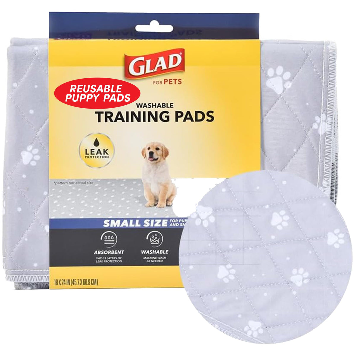 Almohadilla reutilizable Glad para mascotas, gris con huellas, ideal para entrenar cachorros.