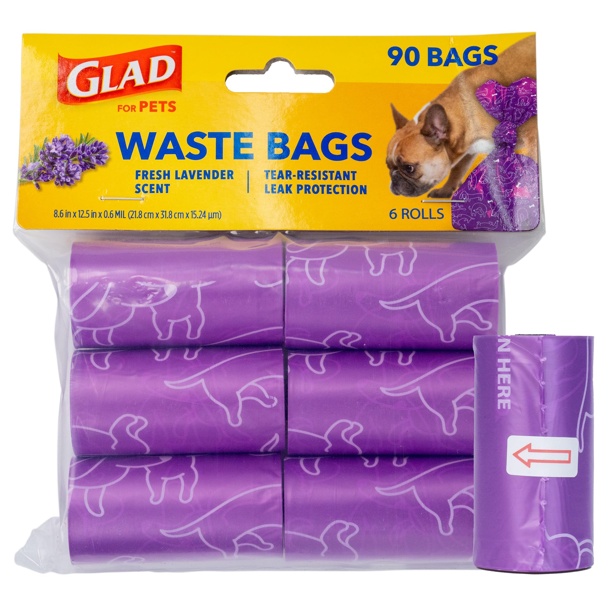 Bolsas Glad para mascotas con aroma a lavanda, ideales para recogida rápida y limpia.