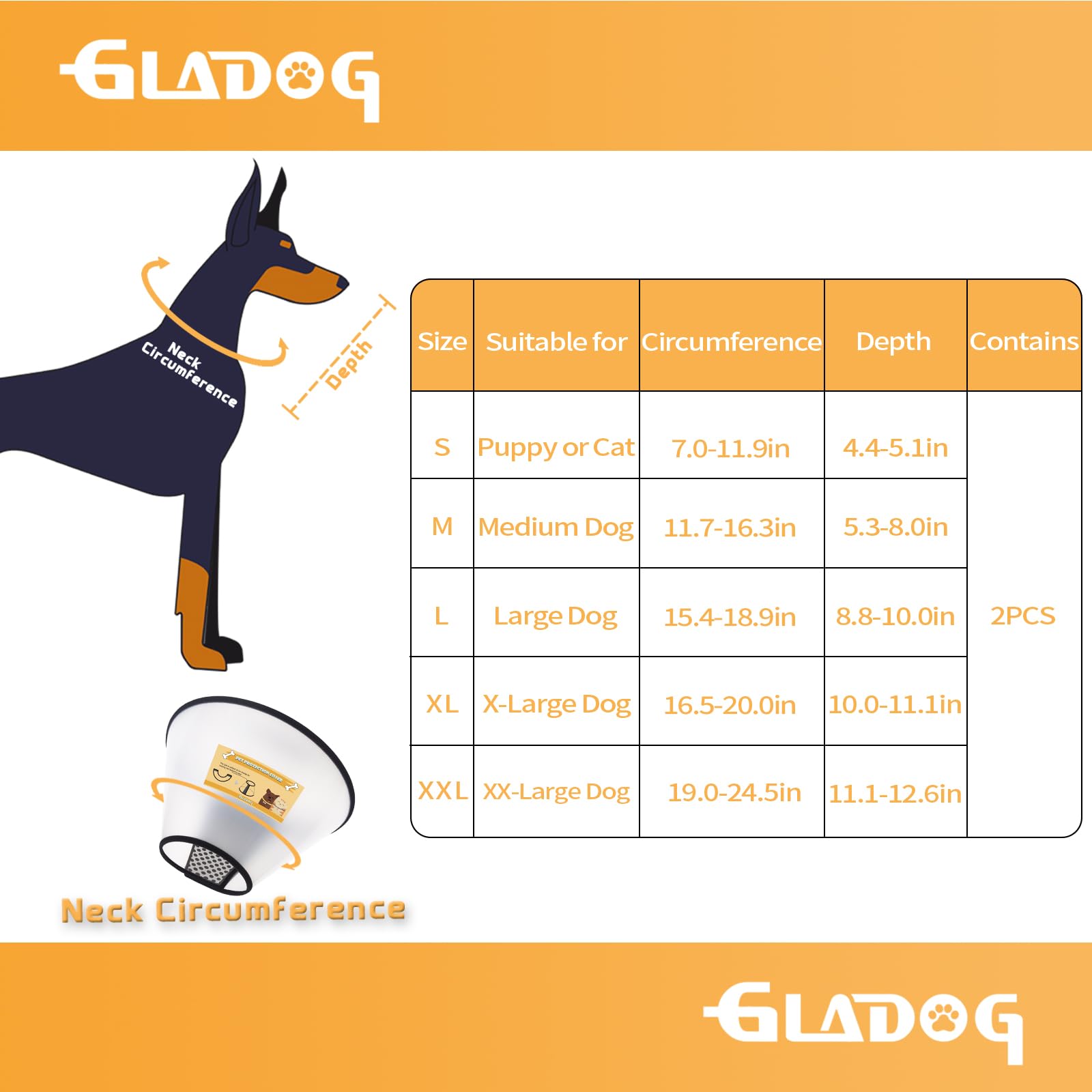 GLADOG cône ajustable et flexible, s’adapte à toutes les tailles de chien.