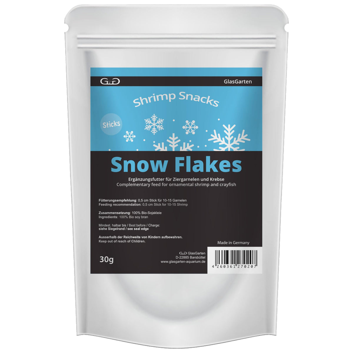 GlasGarten Copos de Nieve en envase, snack sabroso para gambas.