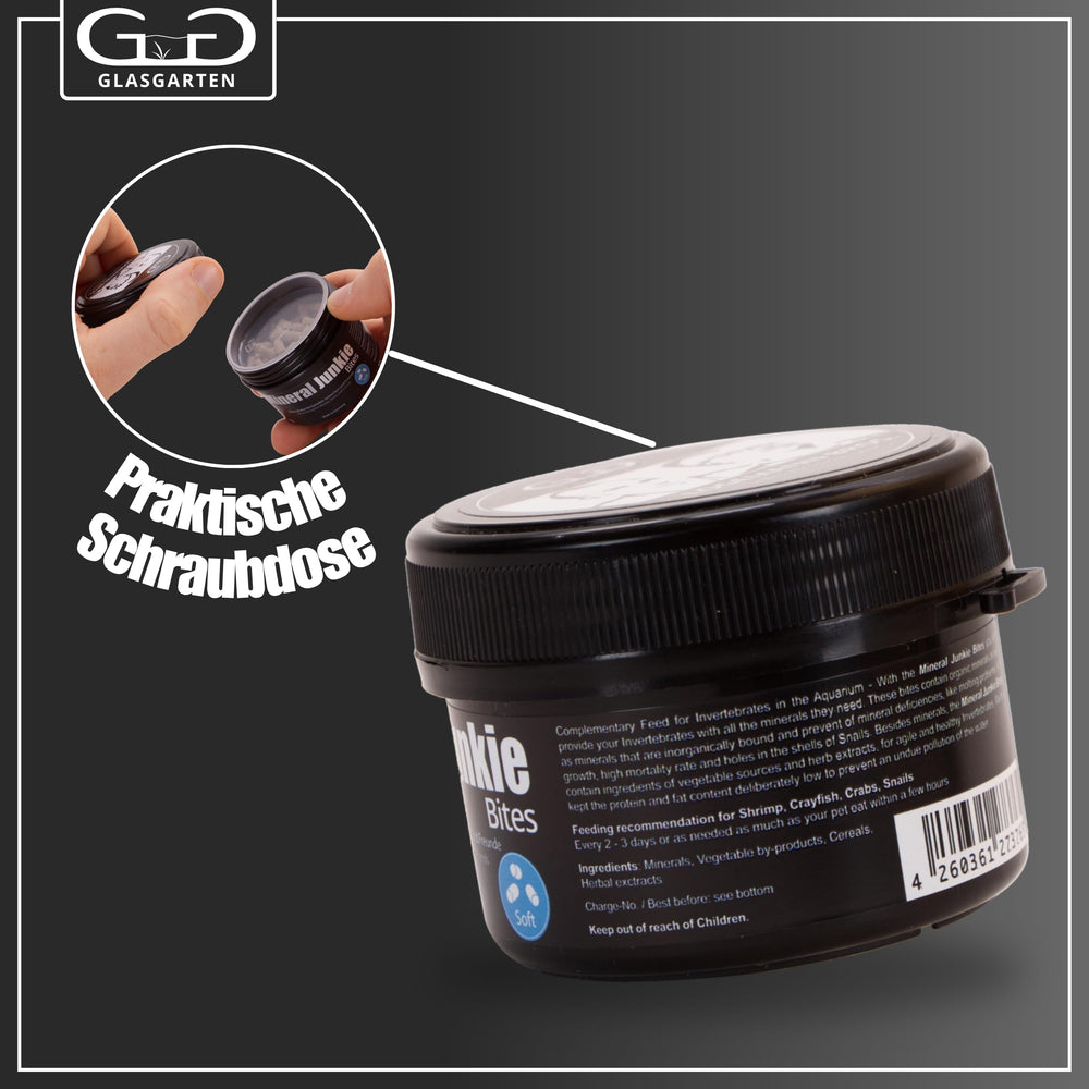  GlasGarten Mineral Junkie Bites: composición de minerales, inorgánicos y orgánicos para el exoesqueleto.