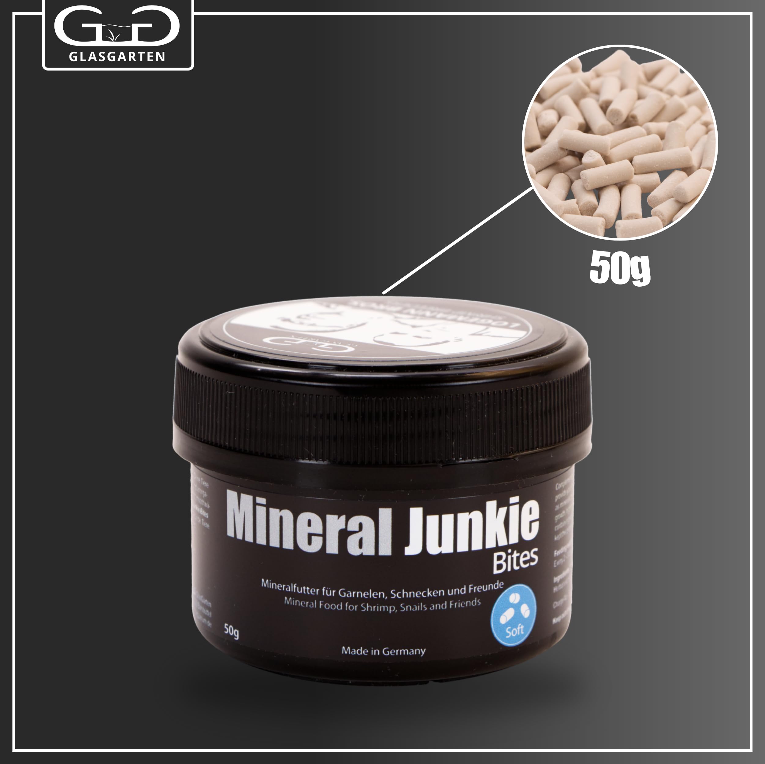  GlasGarten Mineral Junkie Bites: palitos pequeños para invertebrados, nutrición mineral constante.