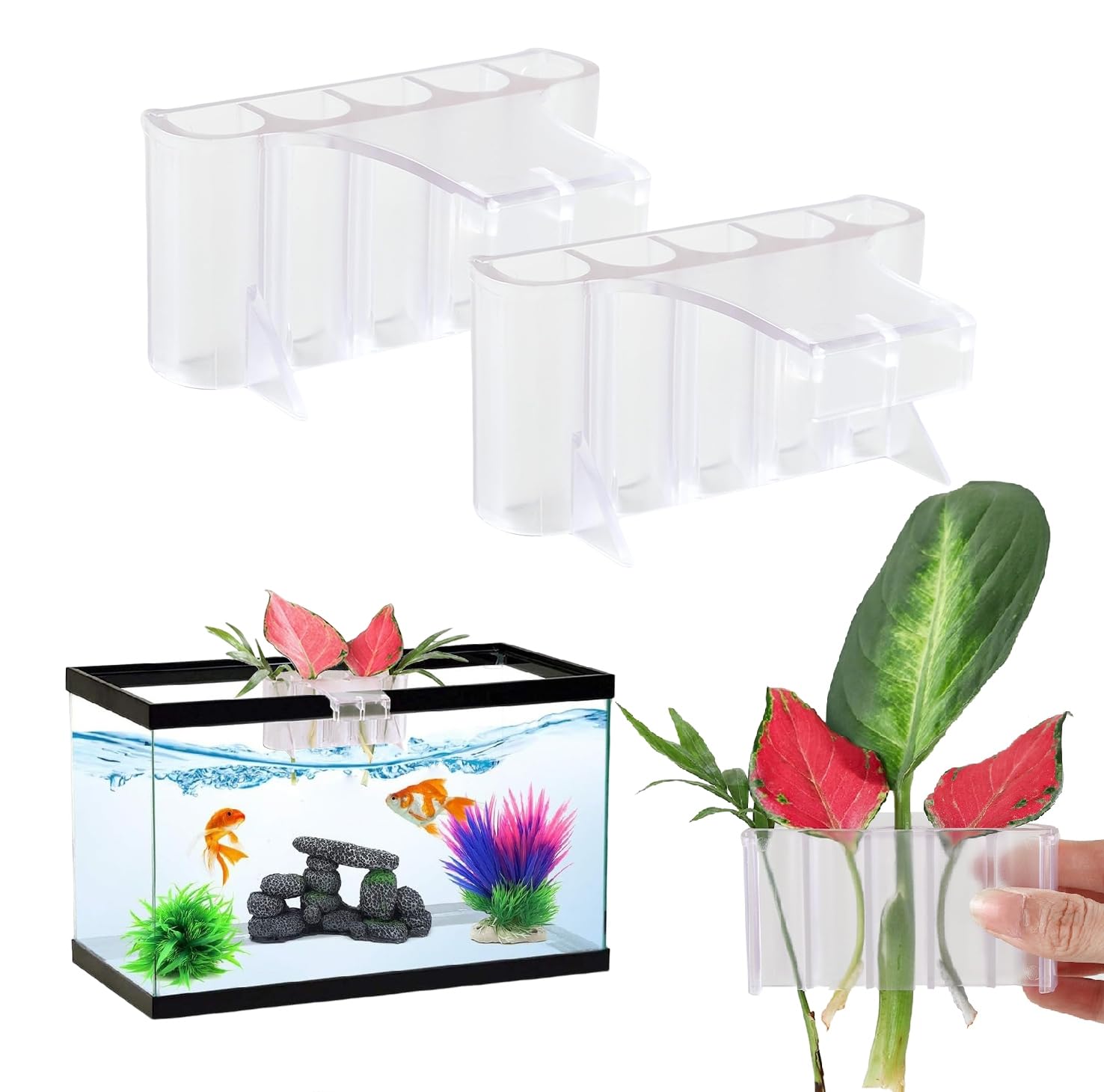 GLEFLE portaplantas para acuario colgante superior, soporte estable para plantas acuáticas.