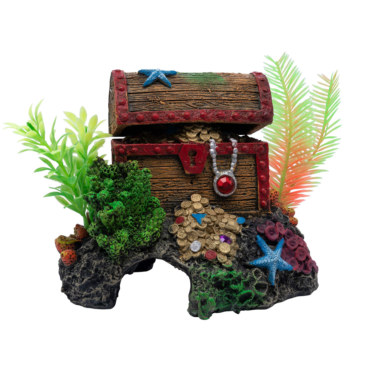 GloFish cofre tesoro acuario: refugio colorido para peces y decoración