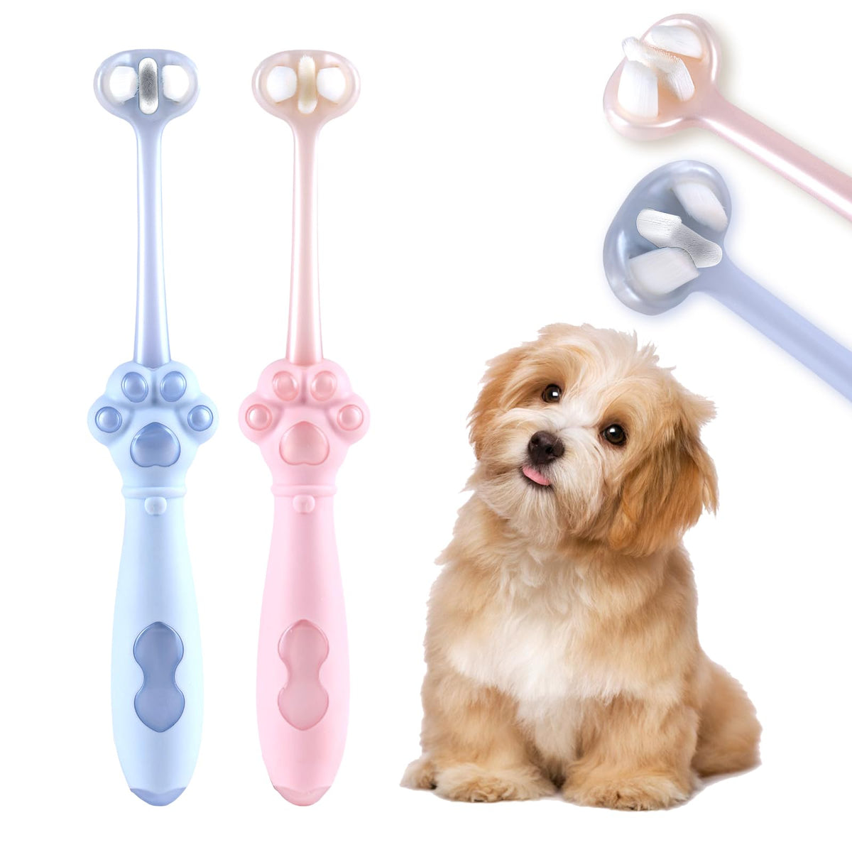 Gluckelk dos-pack cepillos dientes para perros, cepillos triple-lados para cepillado diario