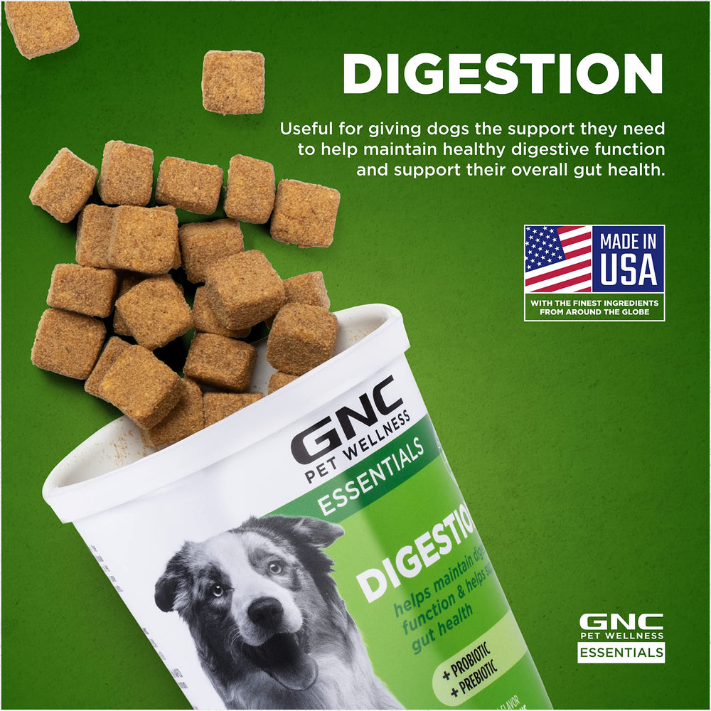 GNC Pets Essentials friandise digeste pour chiots et chiens adultes, format facile.