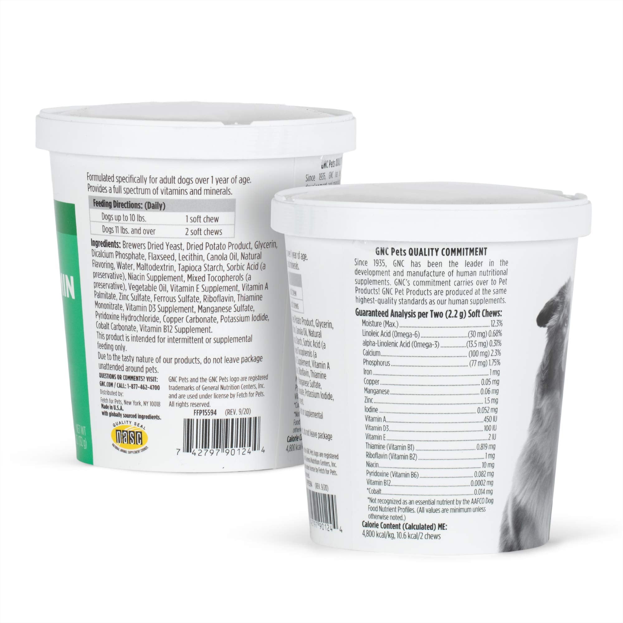 GNC Pets Essentials envase 60 unidades, almacenamiento cómodo en casa.