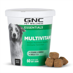 GNC Pets Essentials masticables tocino para perros, sabor agradable y uso diario.