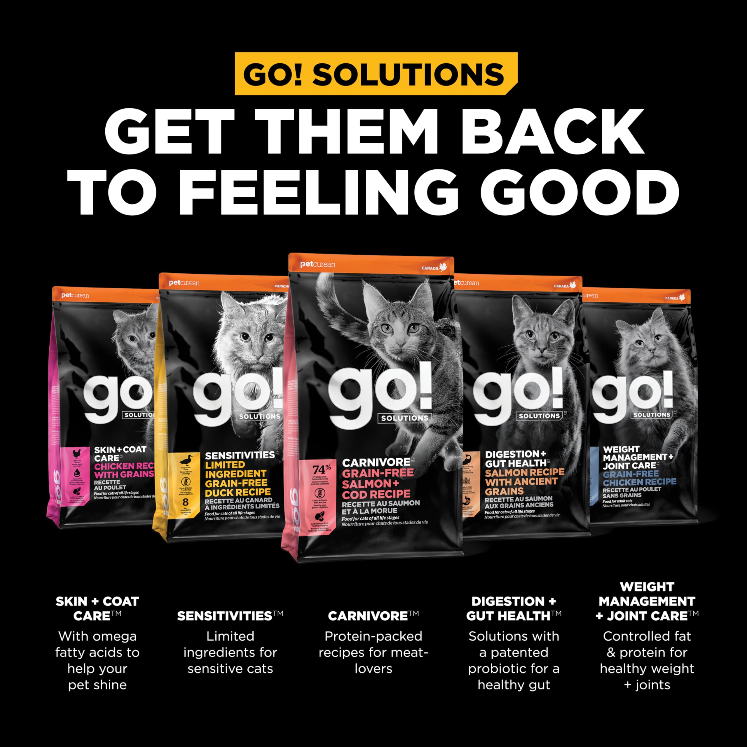 Go! Solutions Carnivore: arándanos antioxidantes y salud urinaria para gatos.