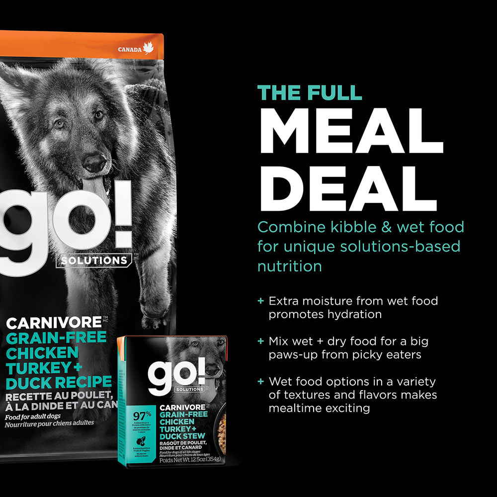 Go! Solutions Carnivore: mezcla de pollo, pavo y pato para paladar exigente