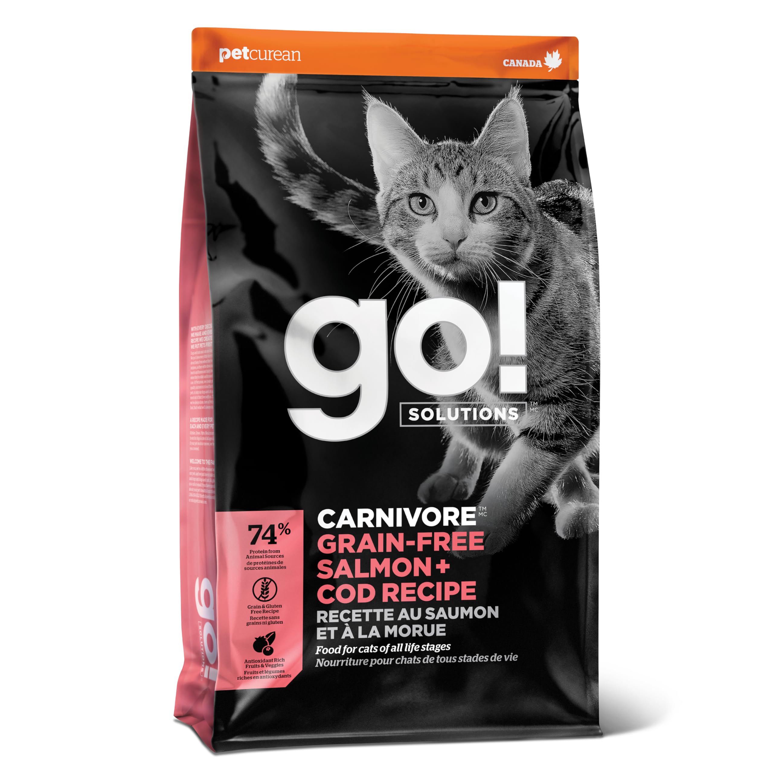 Go! Solutions Carnivore salmón y bacalao: croqueta seca para gatos activos.