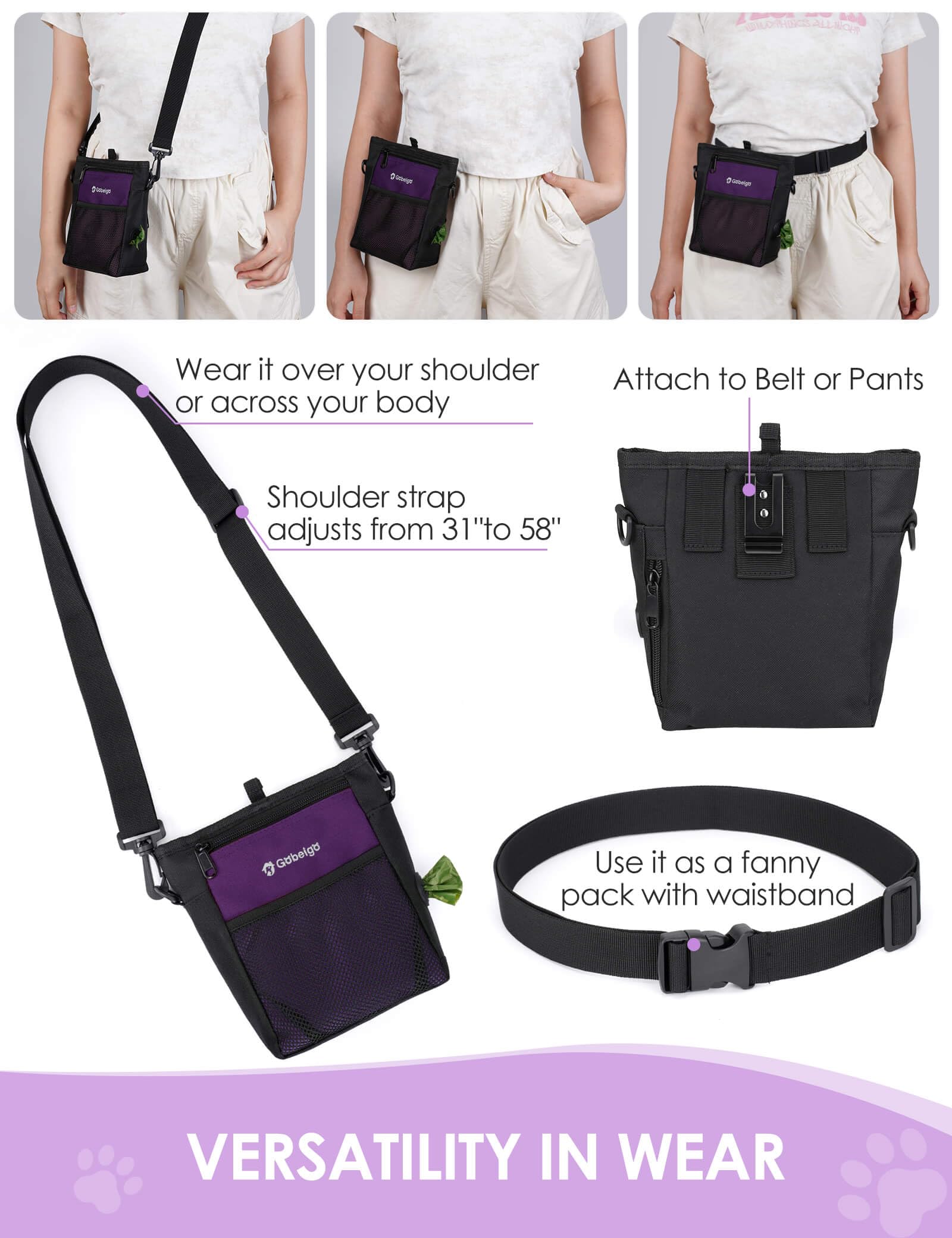 Gobeigo bolsillo lateral para bolsas de desecho y accesorios de paseo.