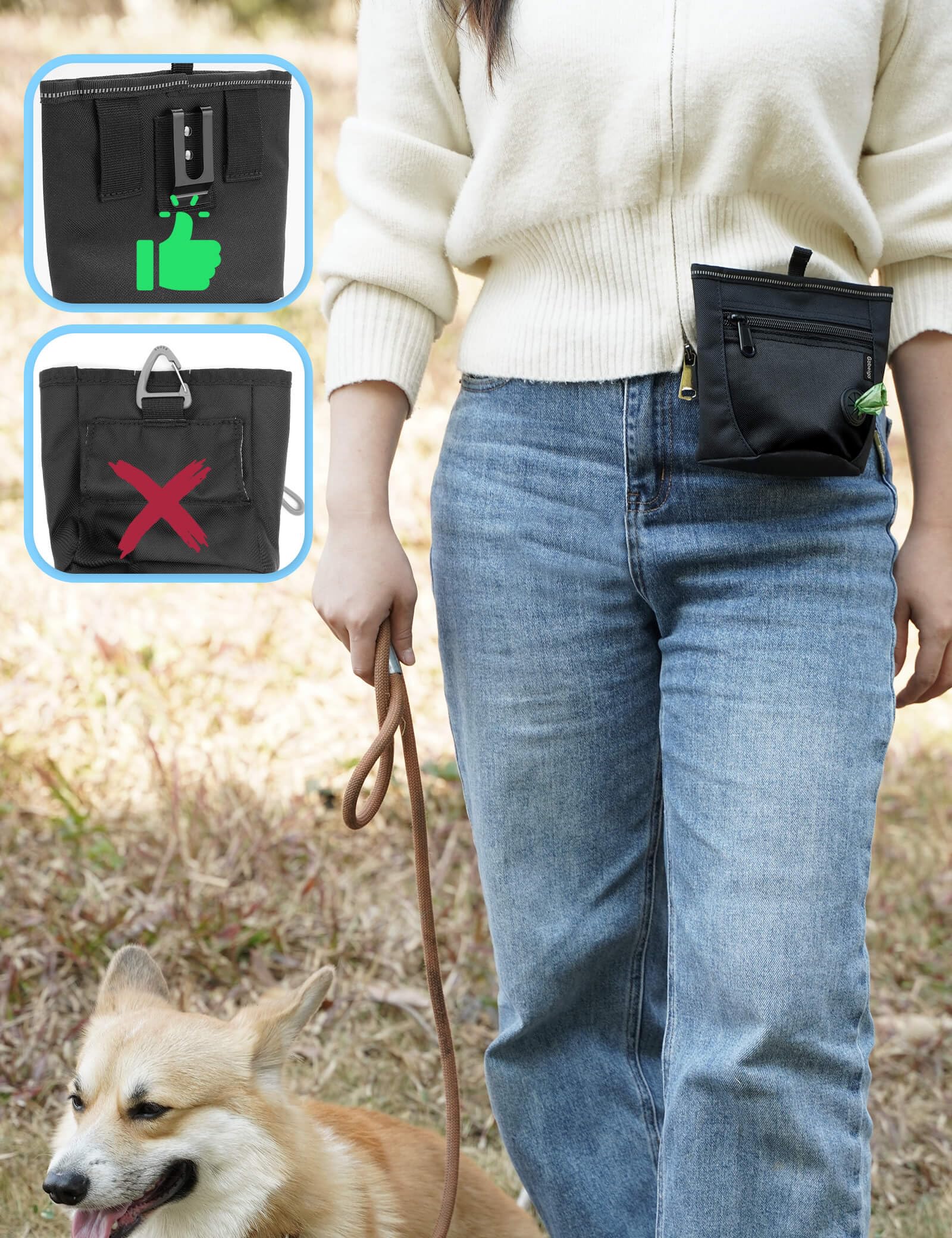 Gobeigo clip metálico y dispensador de bolsas para caminatas sin interrupciones
