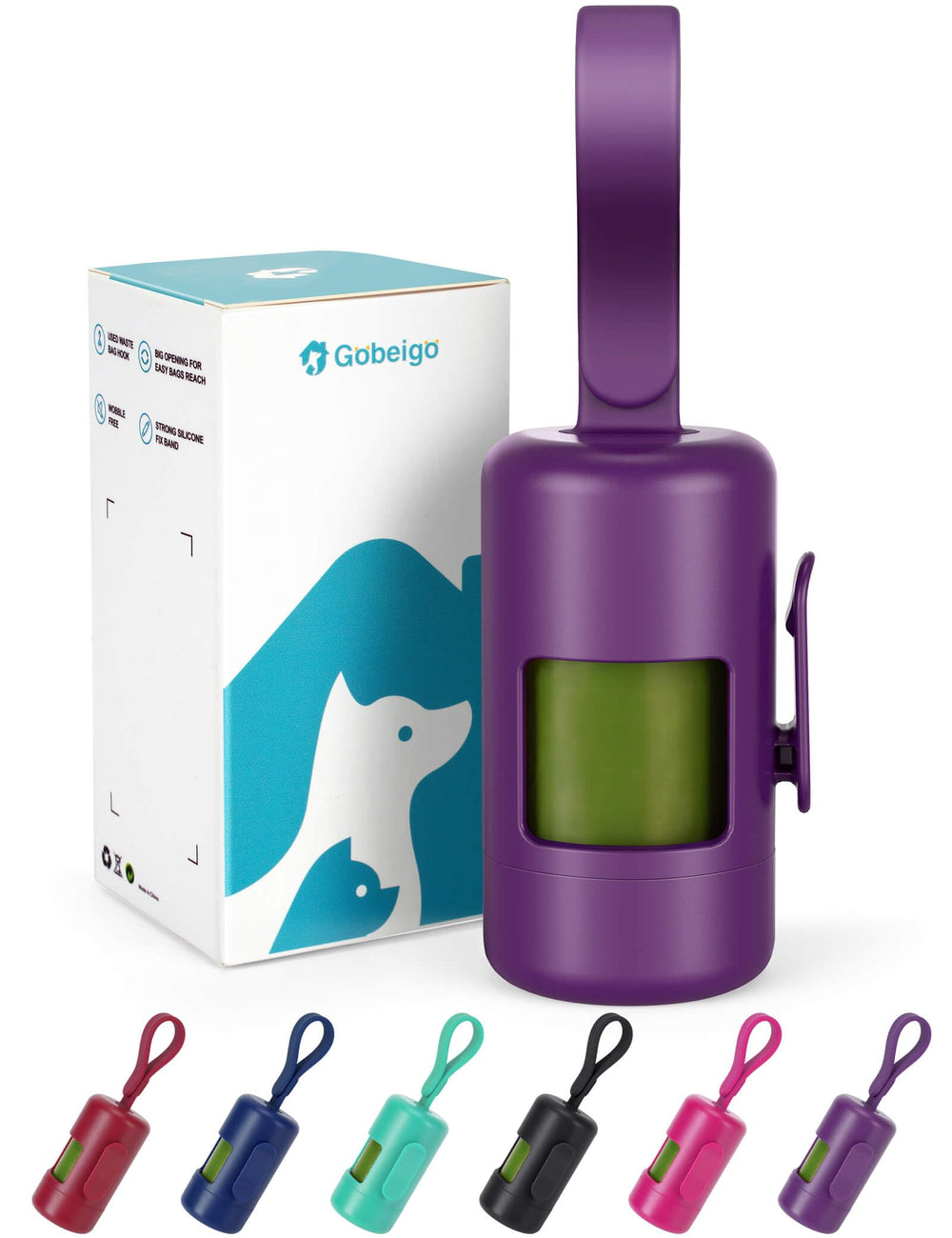 Gobeigo porta-bolsas para perro con gancho, ideal para colgar de la correa.