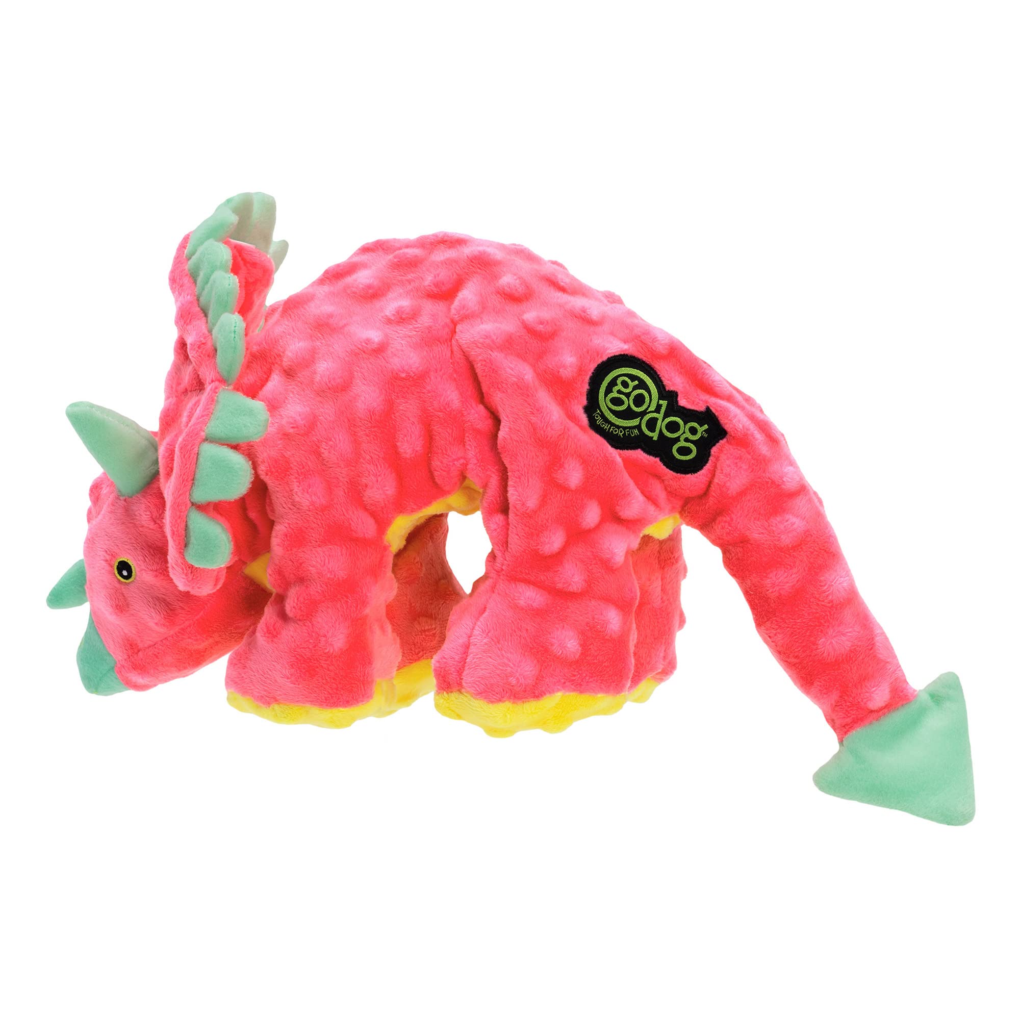 GoDog Dinos Frills, couture renforcée rose grand, jouet durable.