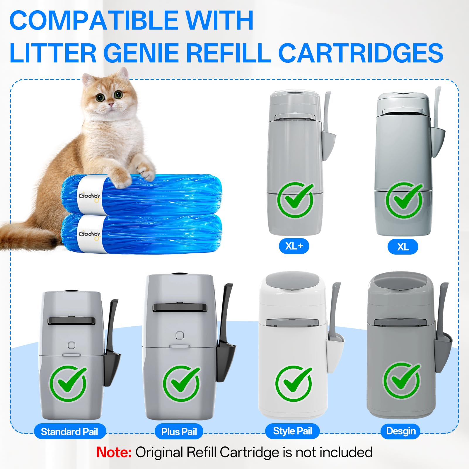Godyoy bolsas relleno para Litter Genie Standard, ajuste seguro y manejo limpio.