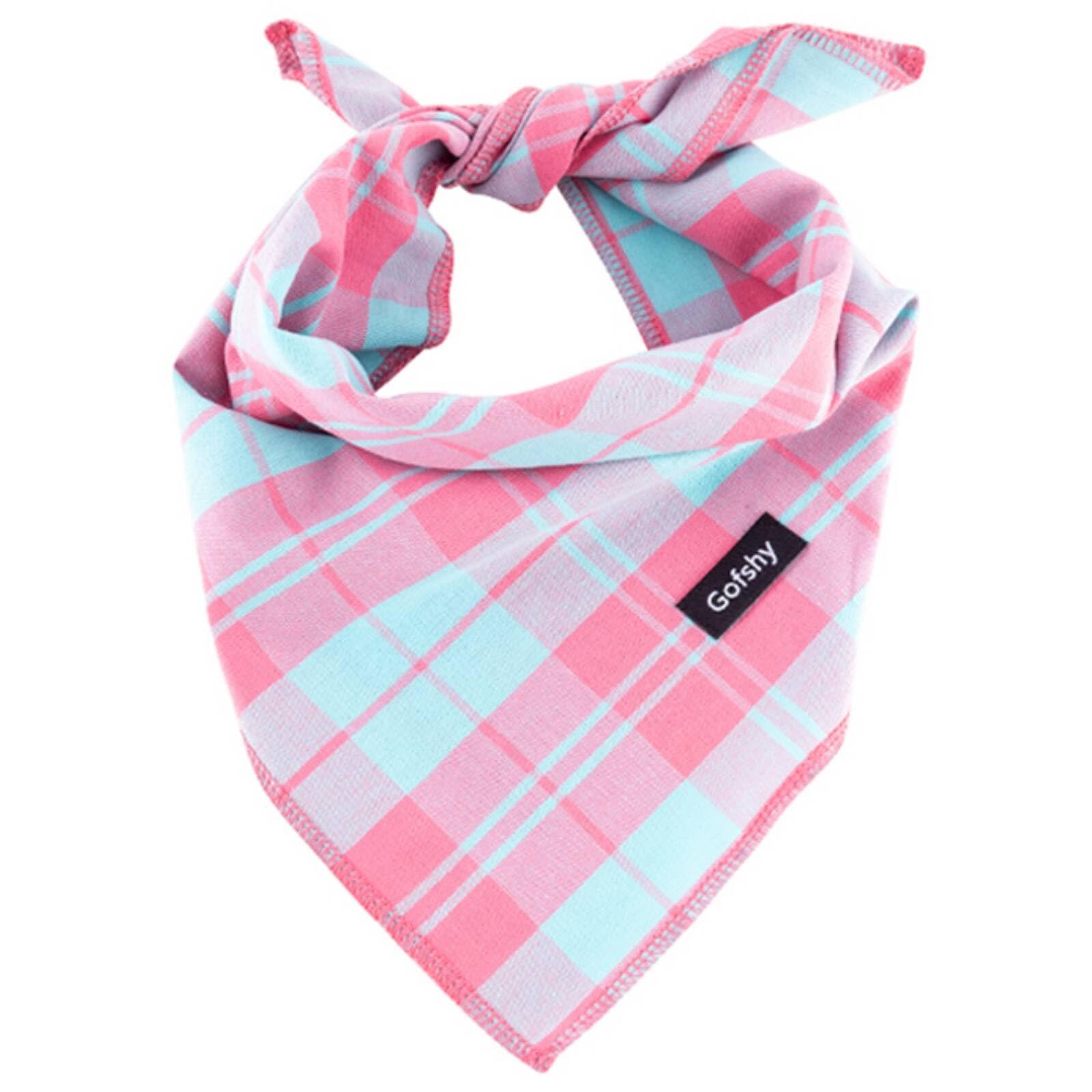 Gofshy Bandana para perro: rosa y verde plaid, ideal para fiestas y paseos.
