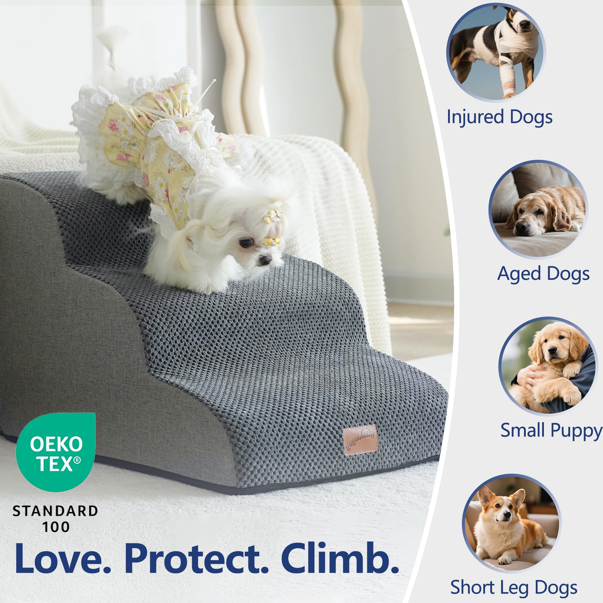 GoGoBunny escalera para perro usada en sofá o cama, seguro acceso