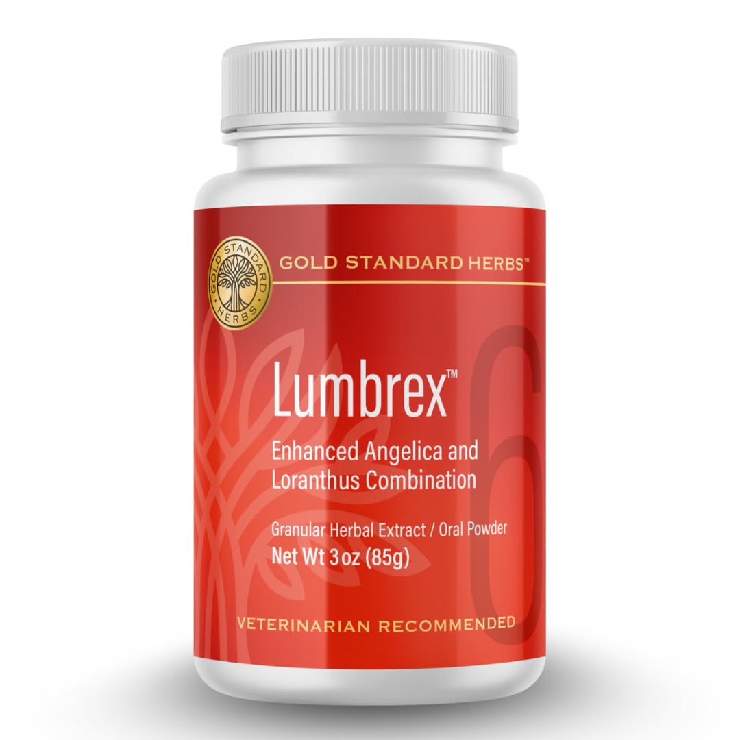 Lumbrex en envase de polvo para apoyar articulaciones y movilidad canina.