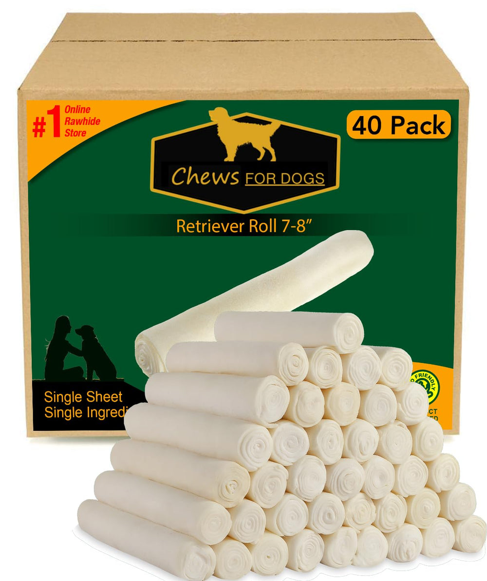 Golden Chews rollo Retriever 7-8 pulgadas, espesor extra, ideal para masticación prolongada.