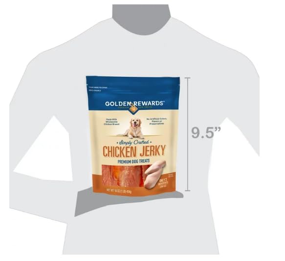 Golden Rewards jerky pollo bajo en grasa, ideal para perros activos.