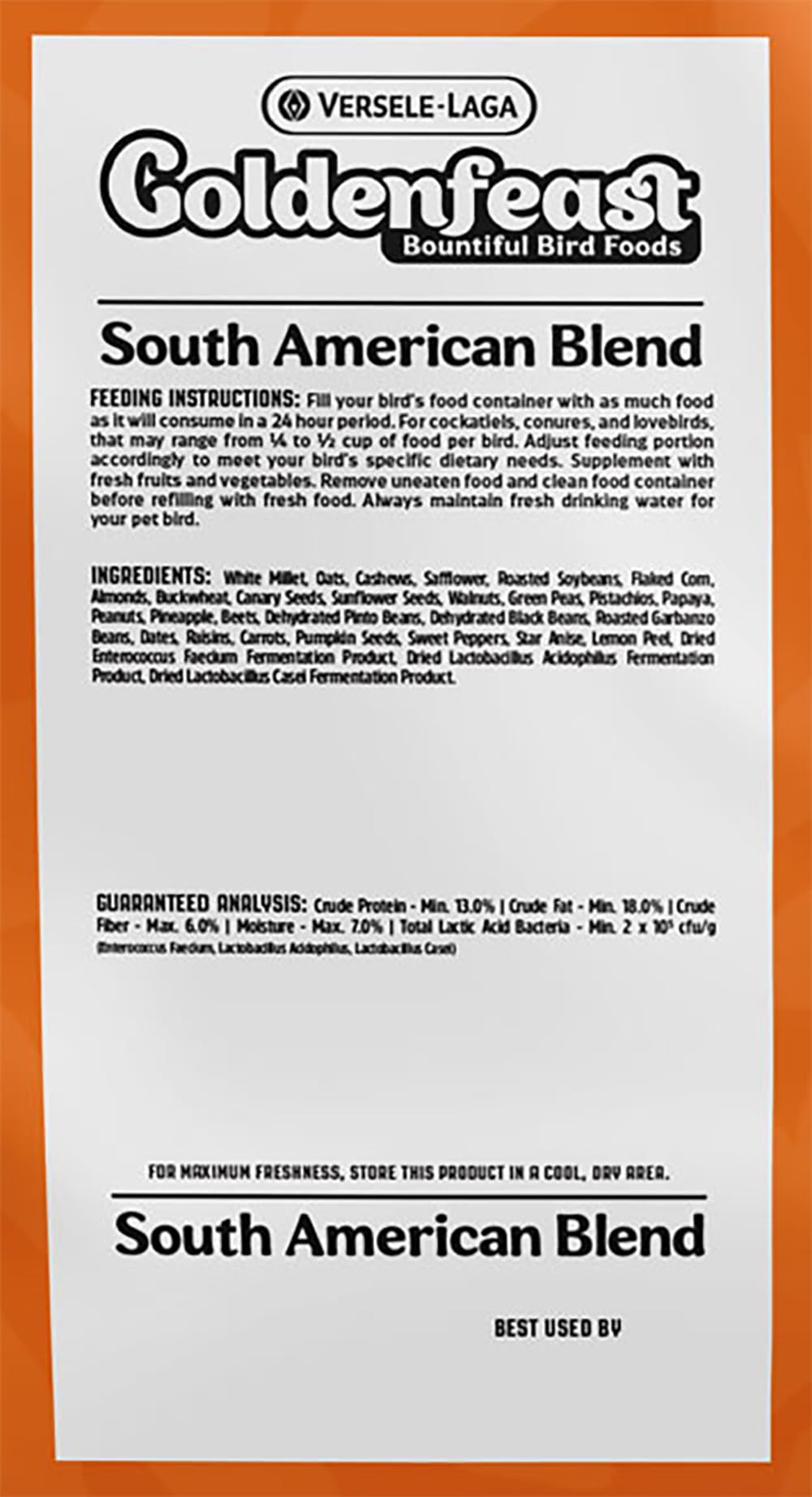 Goldenfeast VL Mezcla Sudamericana, tazón con mezcla natural para forraje y variedad.