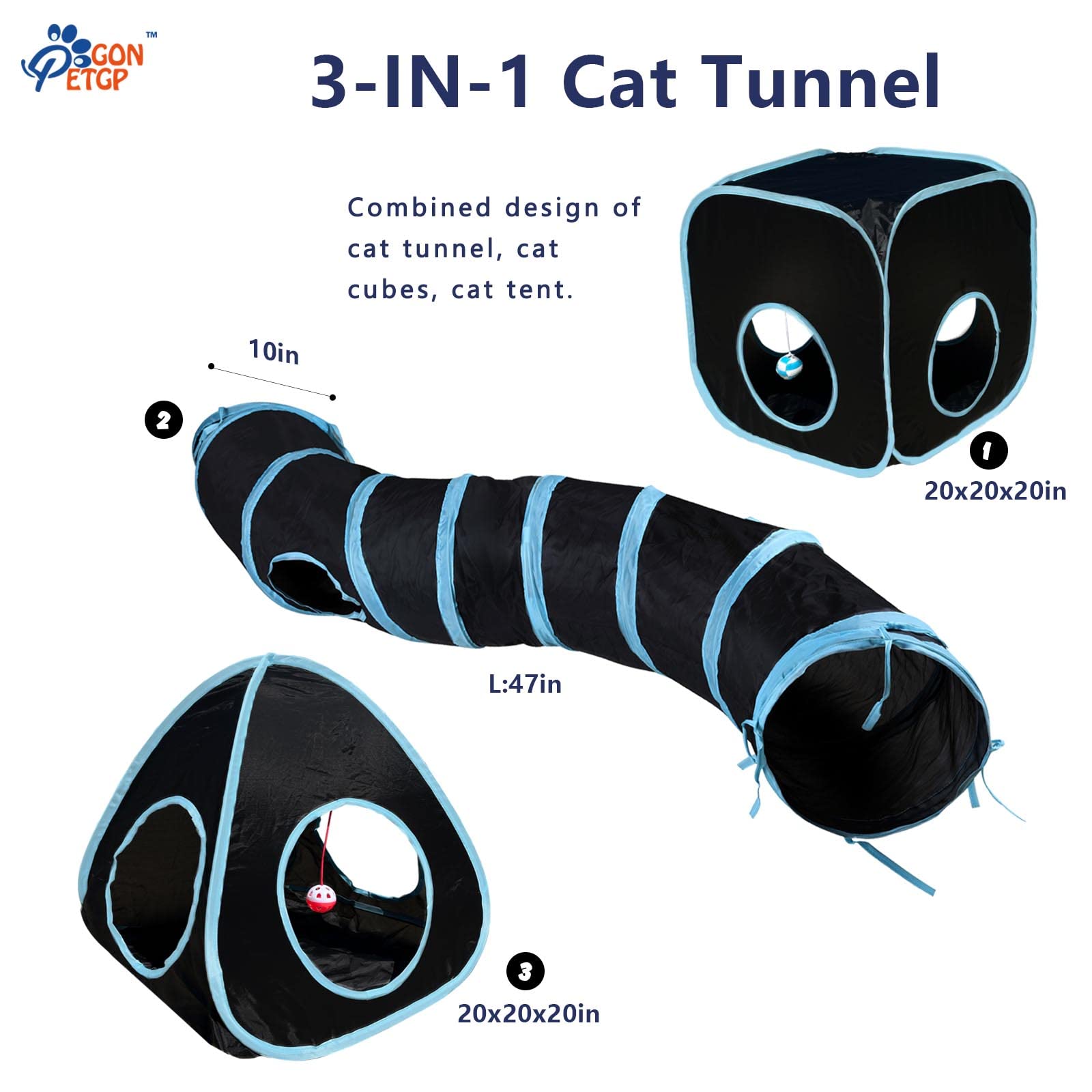 GONPETGP túnel de gato con entrada crinkle para estimulación sensorial.