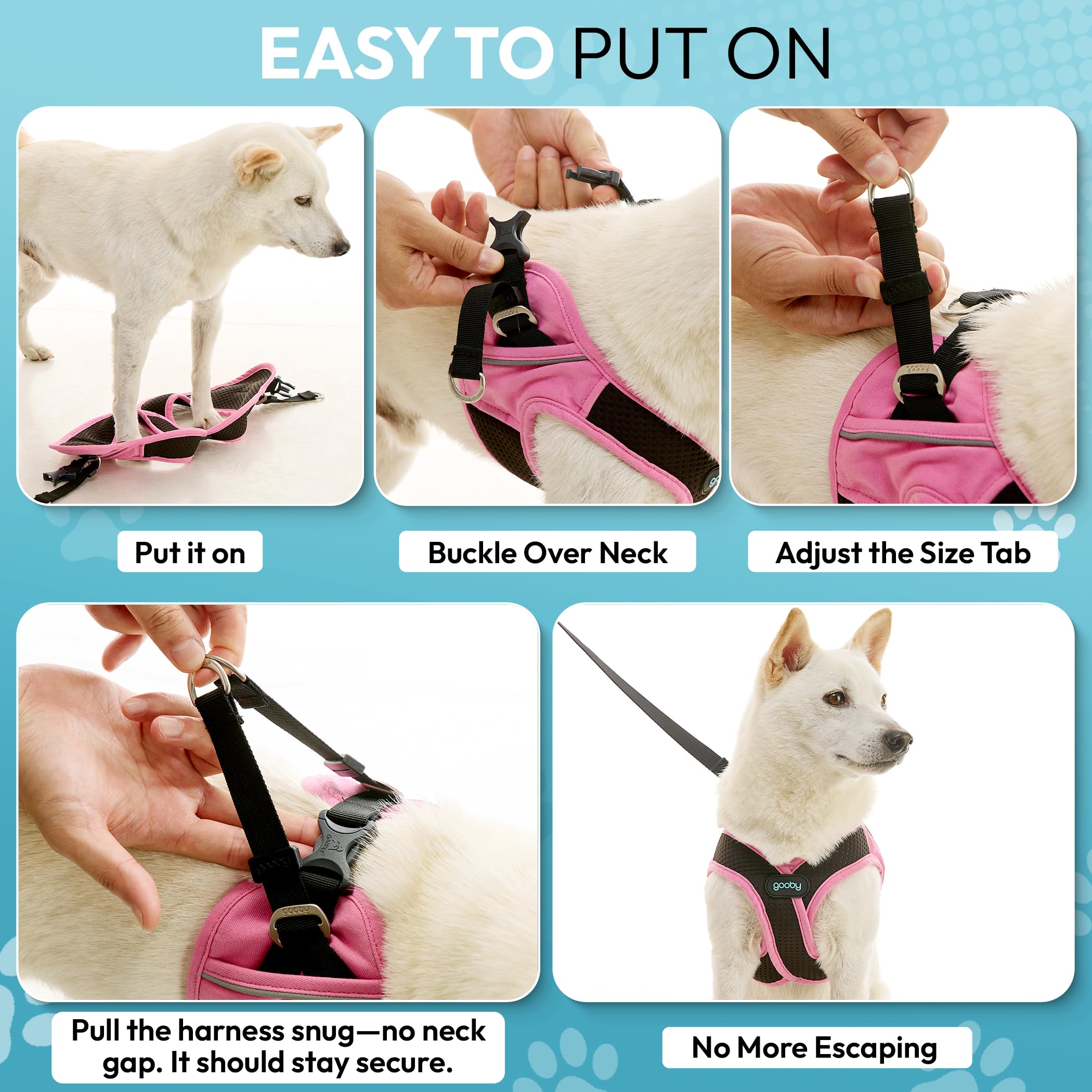 Gooby arnés de pecho suave, ideal para colocación diaria del perro mediano.