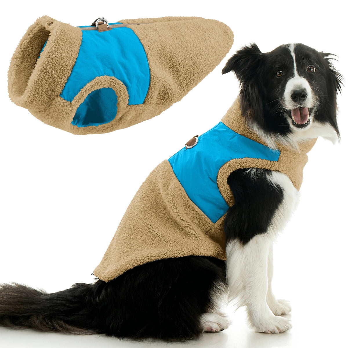 Chaleco sherpa Gooby crema frontal, calor suave para paseos diarios