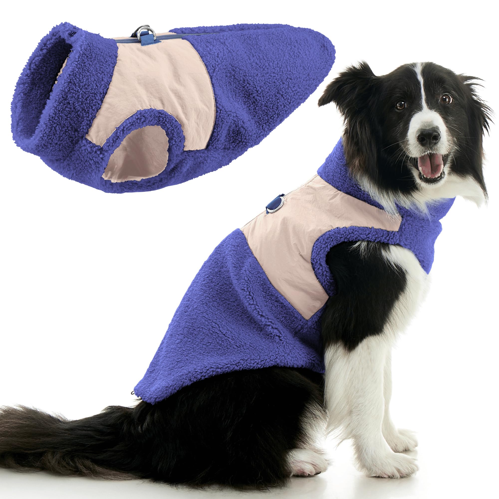 Gooby chaleco sherpa morado con cremallera frontal para mayor calidez.
