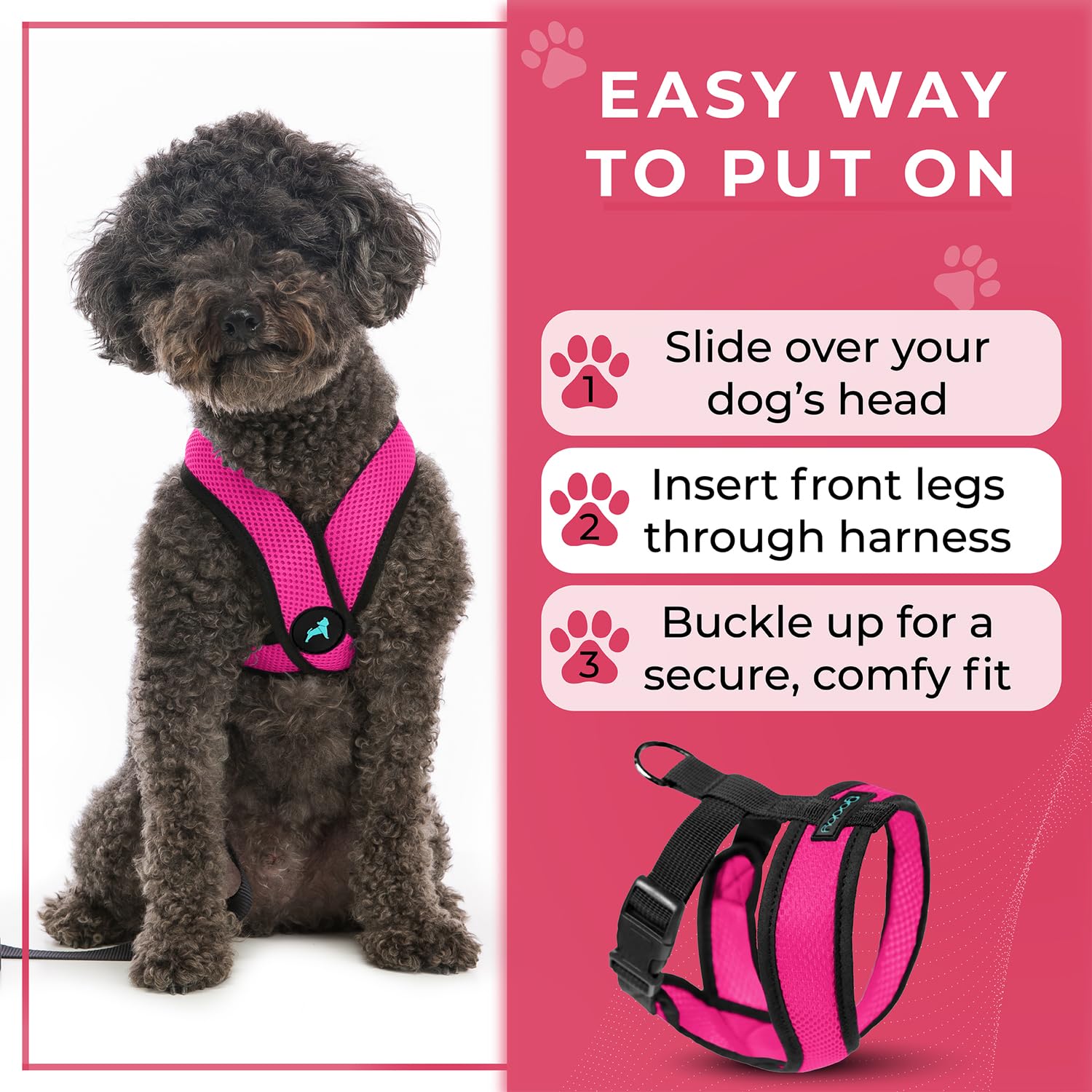 Gooby Comfort X arnés-ajuste-talla-flexible-flamenco-rosa: ajuste cómodo para tallas de pequeño a extra grande.
