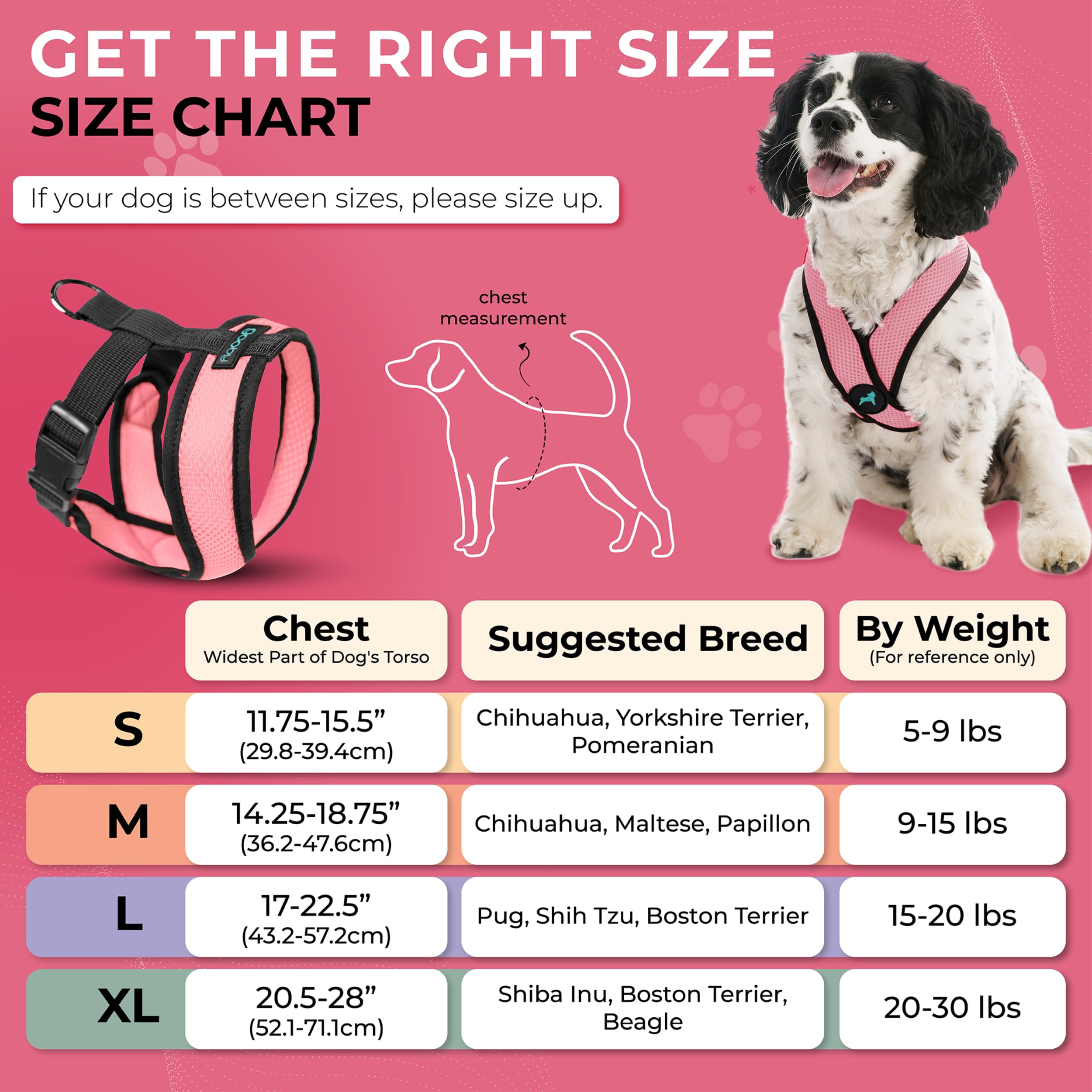 Gooby Comfort X Harness rosa, tela de malla lavable y ligera.