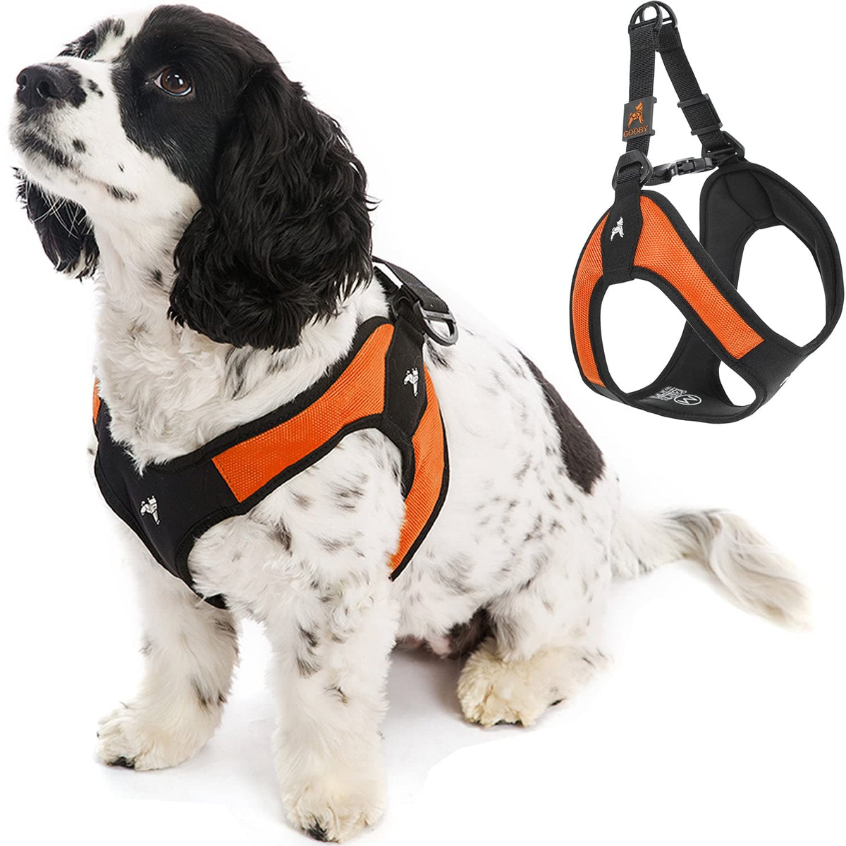 Gooby arnés naranja para perros pequeños evita escapes y facilita paseos.
