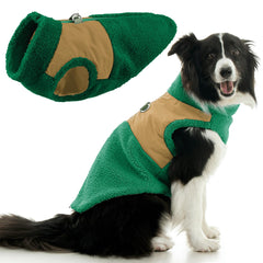 Gooby Zip Up Sherpa Vest verde bosque, vista frontal, cálido y cómodo para paseos