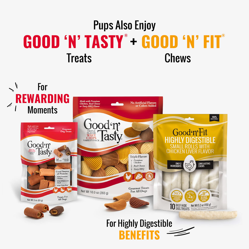 GOOD 'N' FUN Costillas de sabor triple: porciones para perros de todos tamaños.
