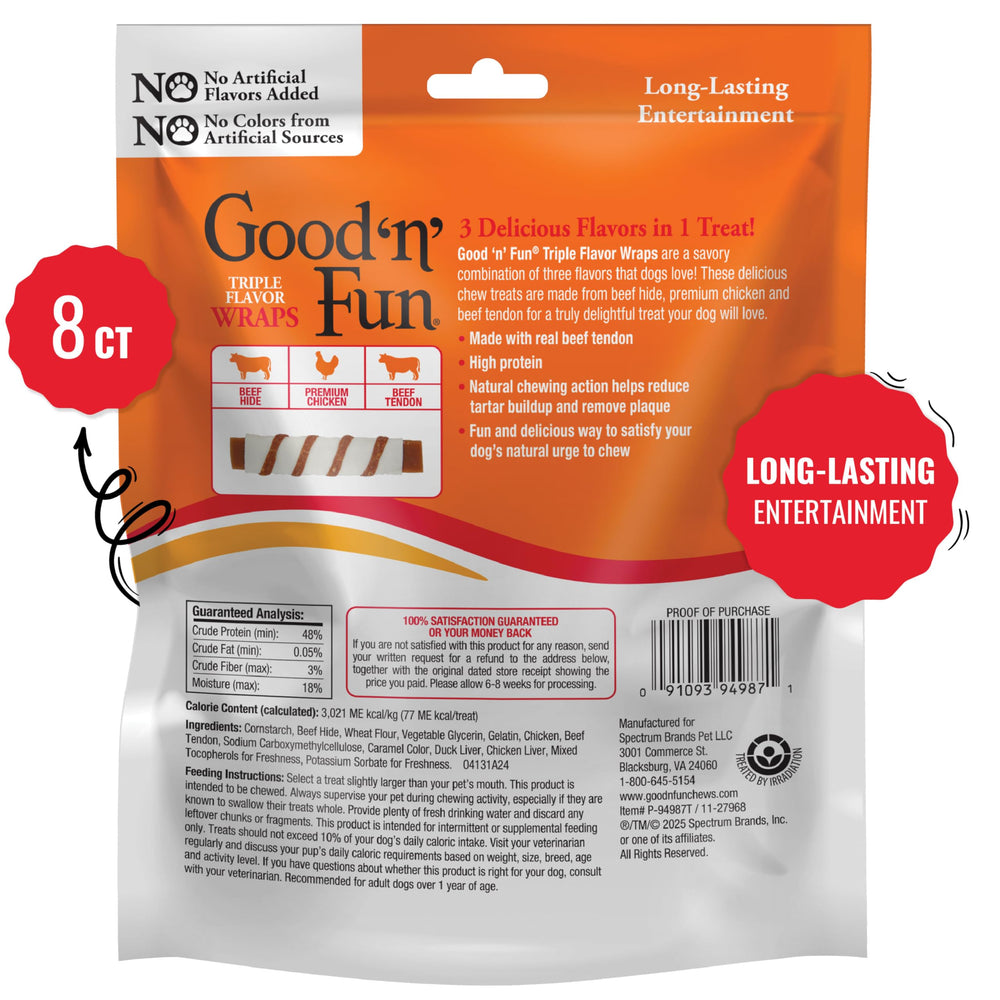 GOOD N FUN Envolturas Triple Sabor con piel de res para masticación duradera