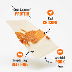 GOOD 'N' FUN envoltura de pollo real, triple sabor, sabor apreciado.