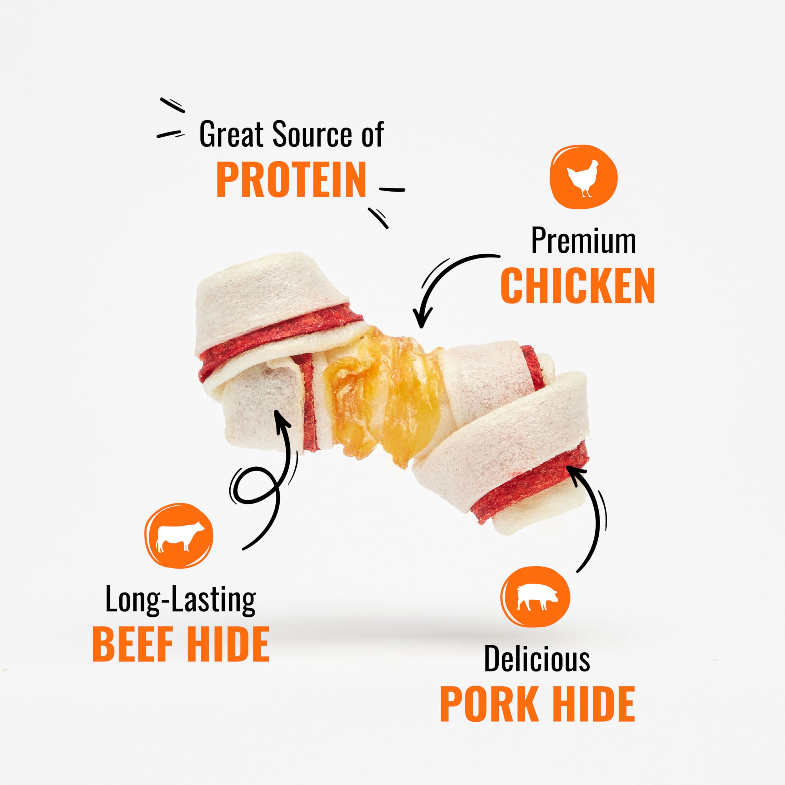 GOOD 'N' FUN Mini hueso envuelto en pollo, alto en proteínas para energía.