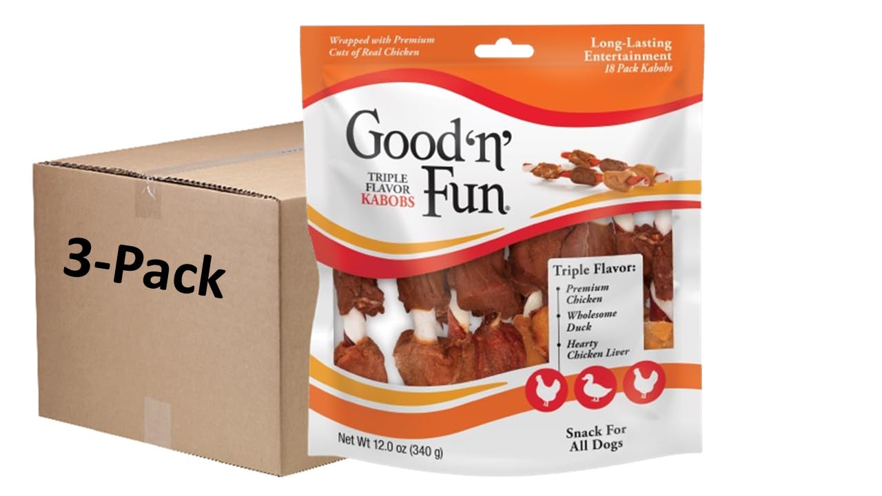 Good'n'Fun Kabobs: tres sabores para perros, empaque con cierre para conservar frescura